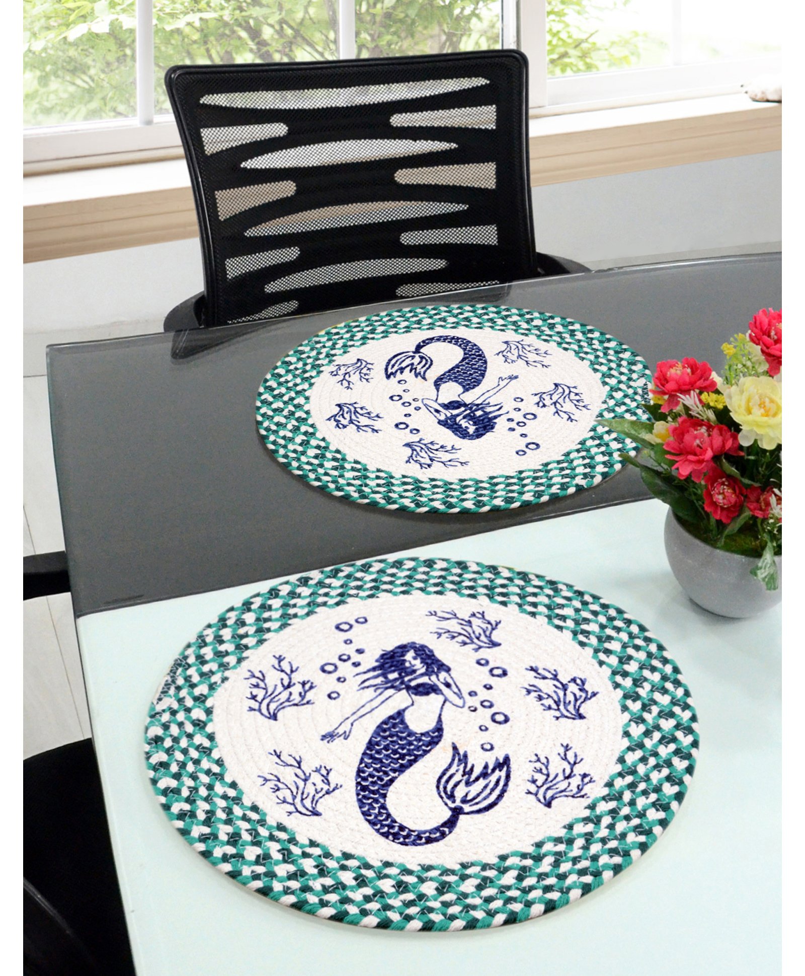 Saral Home Cotton Printed Table Mat Pack of 2 - Green White-image-10