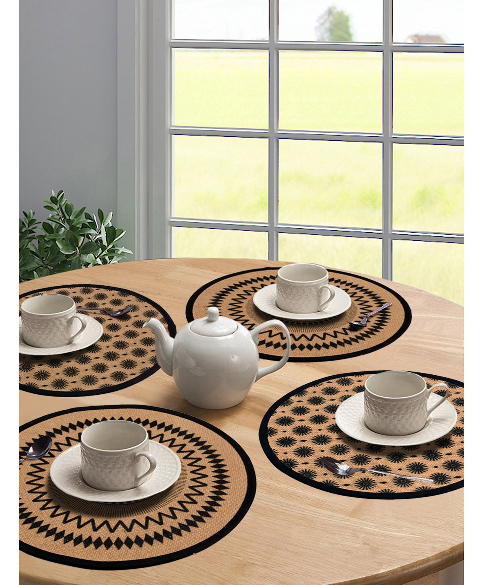 Saral Home Round Shape Printed Table Mat  Pack of 4 - Brown-picture-13