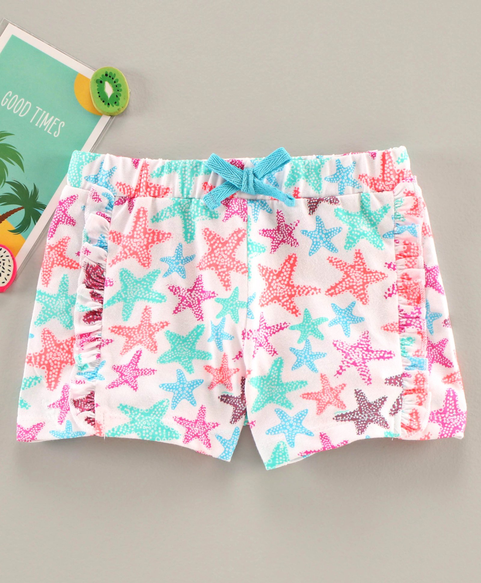 Babyhug Mid Thigh Length Shorts Star Print - White Pink-image-22