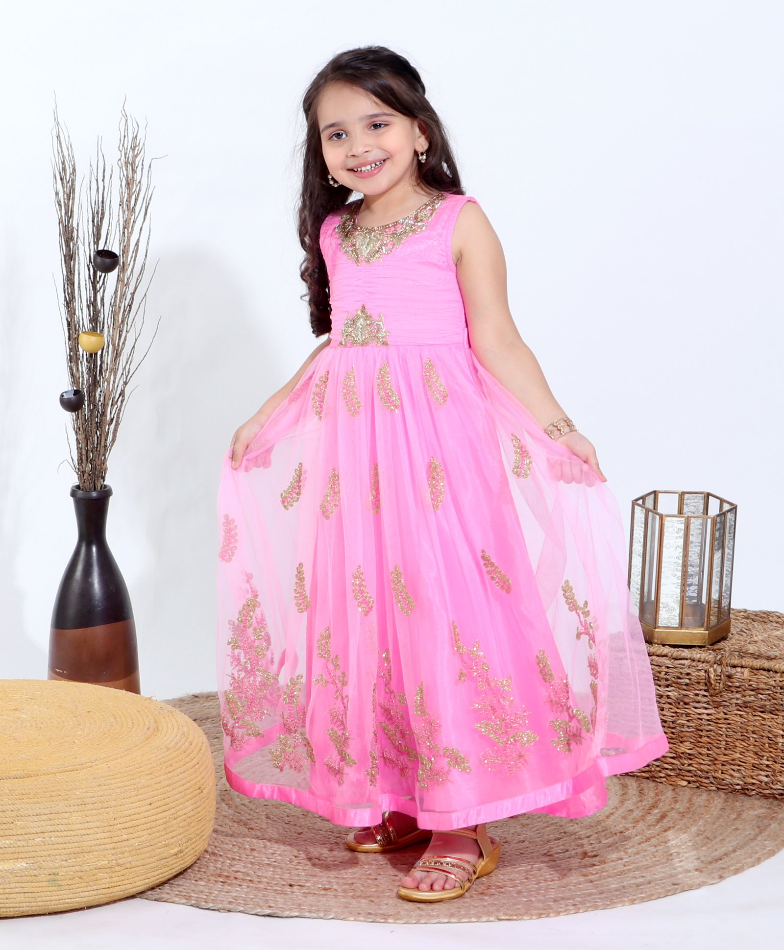 Babyhug Sleeveless Ethnic Dress - Pink-image-10