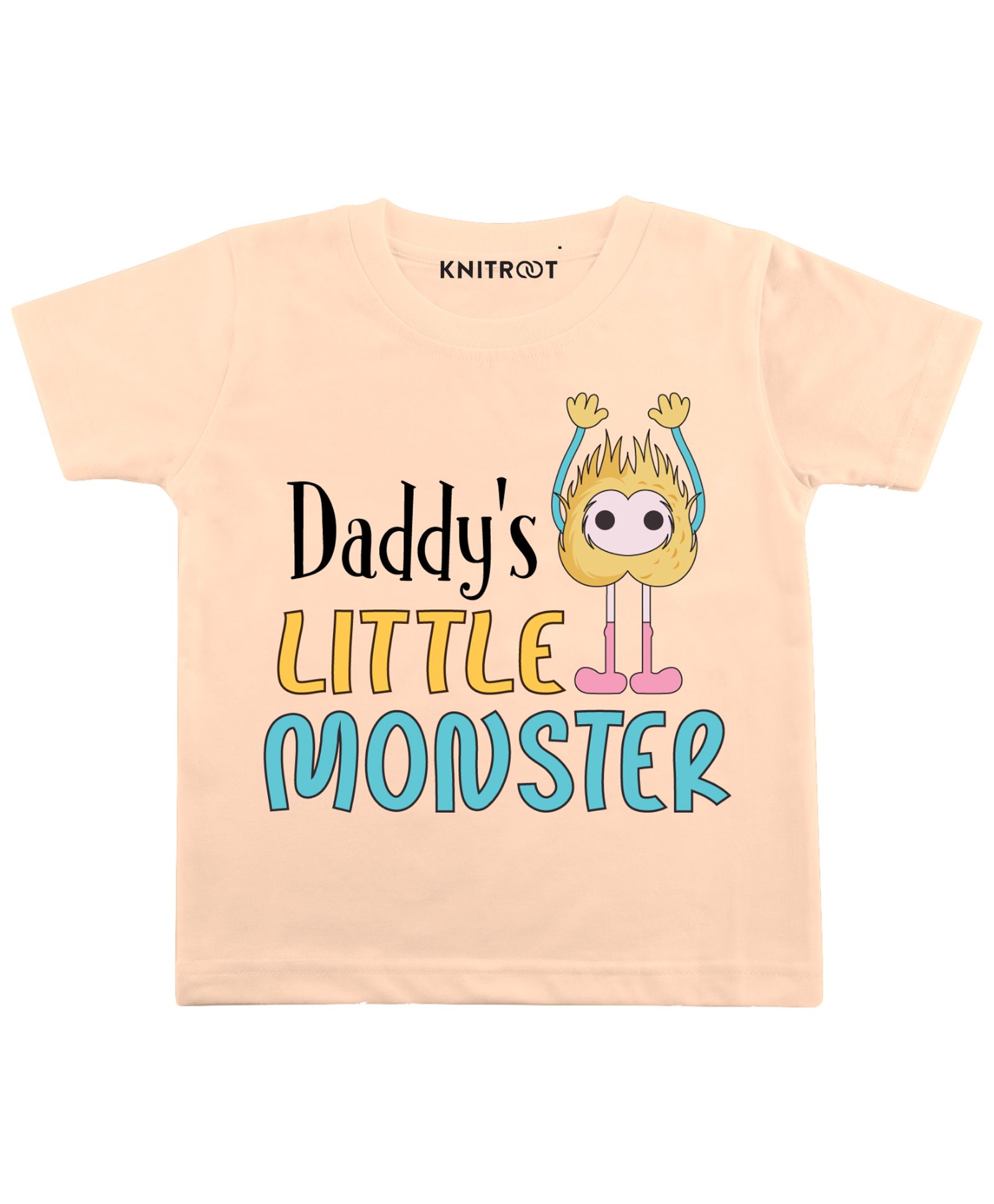 KNITROOT Half Sleeves Little Monster Printed Tee - Peach-image-11