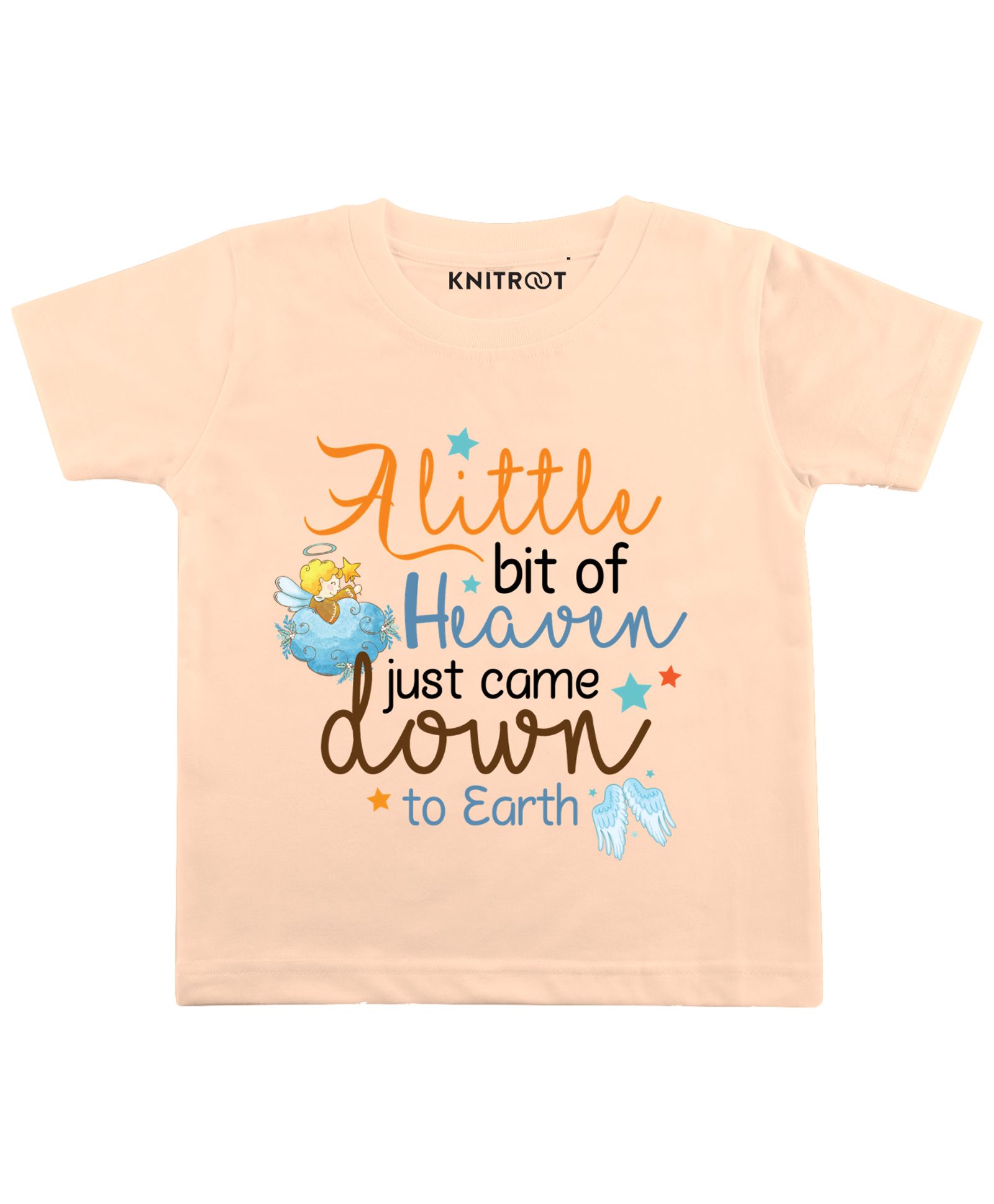 KNITROOT Half Sleeves Bit Of Heaven Print T-Shirt - Peach-image-12