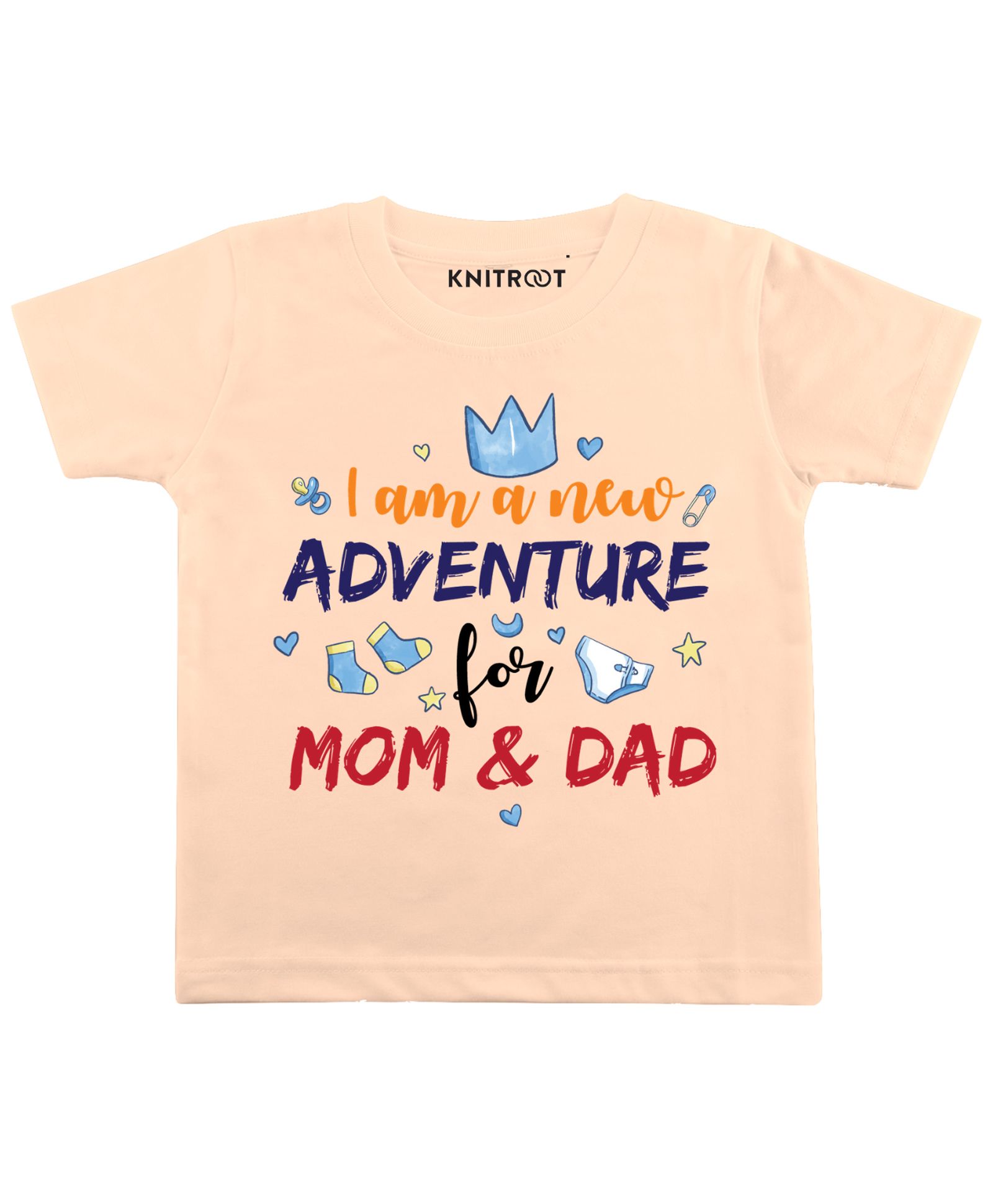 KNITROOT Half Sleeves Mom & Dad Print T-Shirt - Peach-picture-26