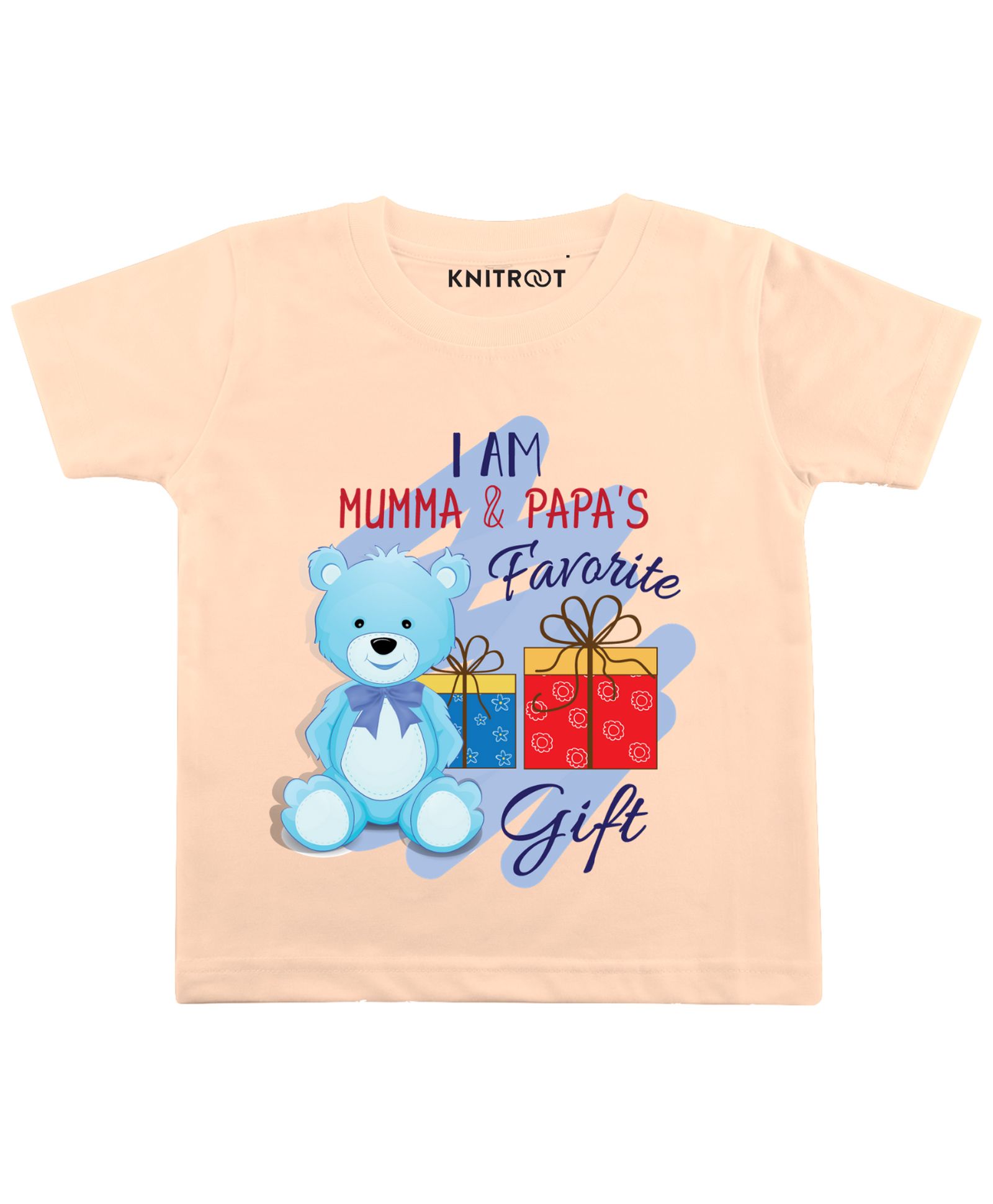 KNITROOT Half Sleeves Favorite Gift Print T-Shirt - Peach-image-2