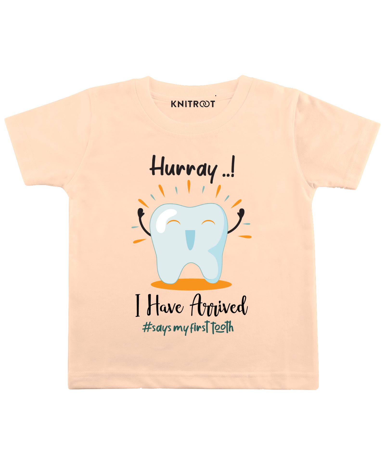 KNITROOT Half Sleeves Hurray Print Tee - Peach-image-22