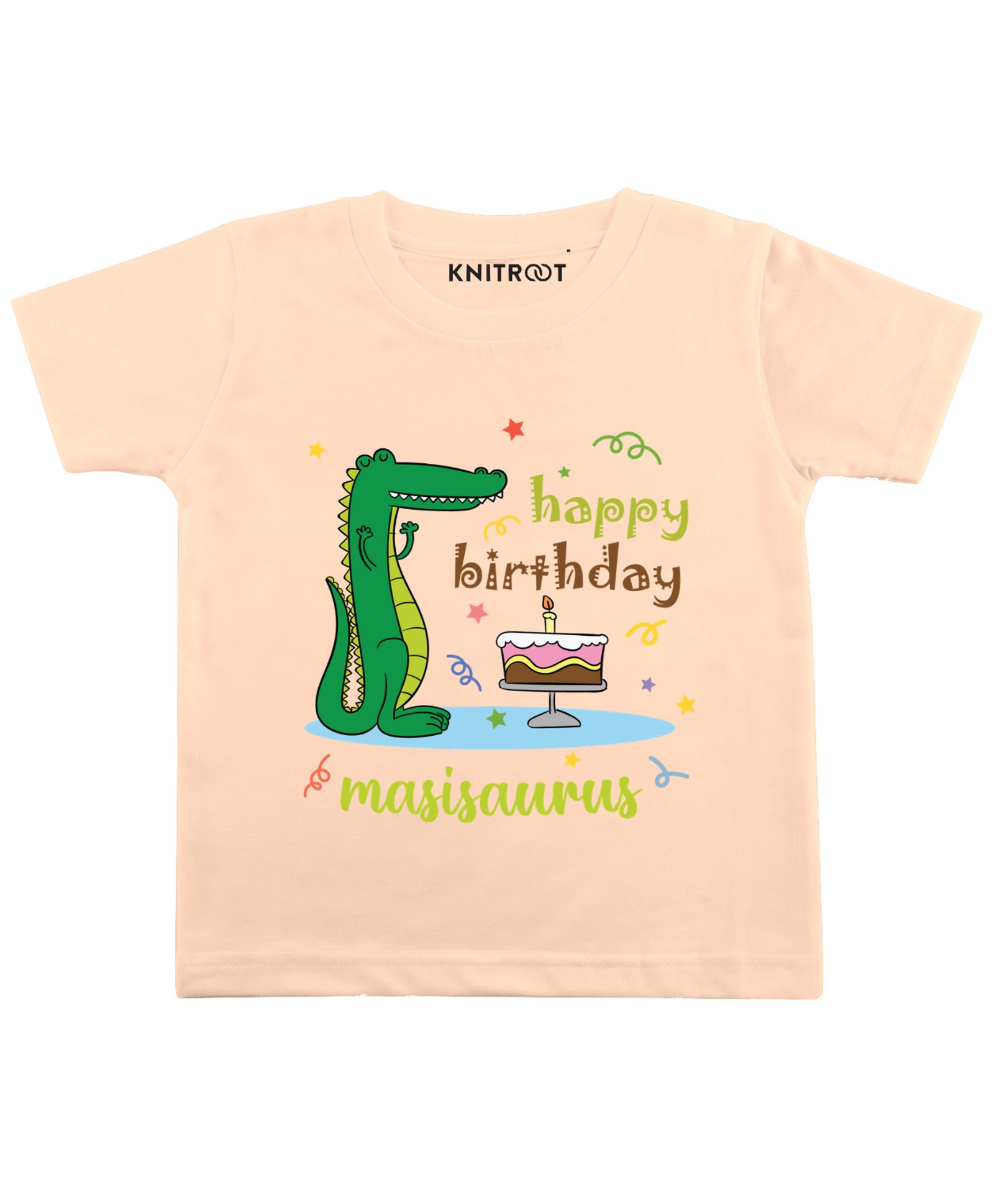 KNITROOT Half Sleeves Crocodile Printed Tee - Peach-image-3