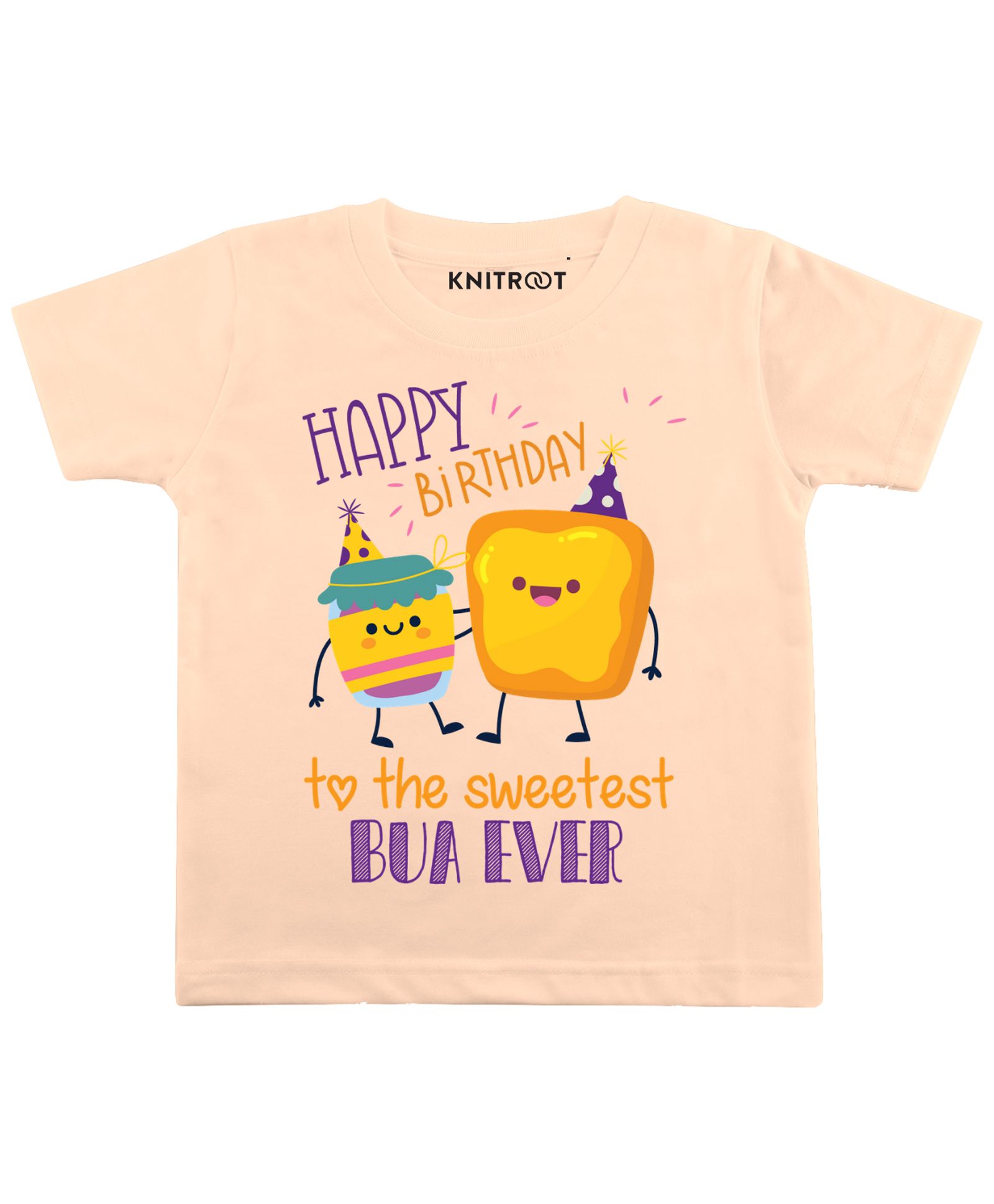 KNITROOT Half Sleeves Best Bua Ever Printed Tee - Peach-image-39