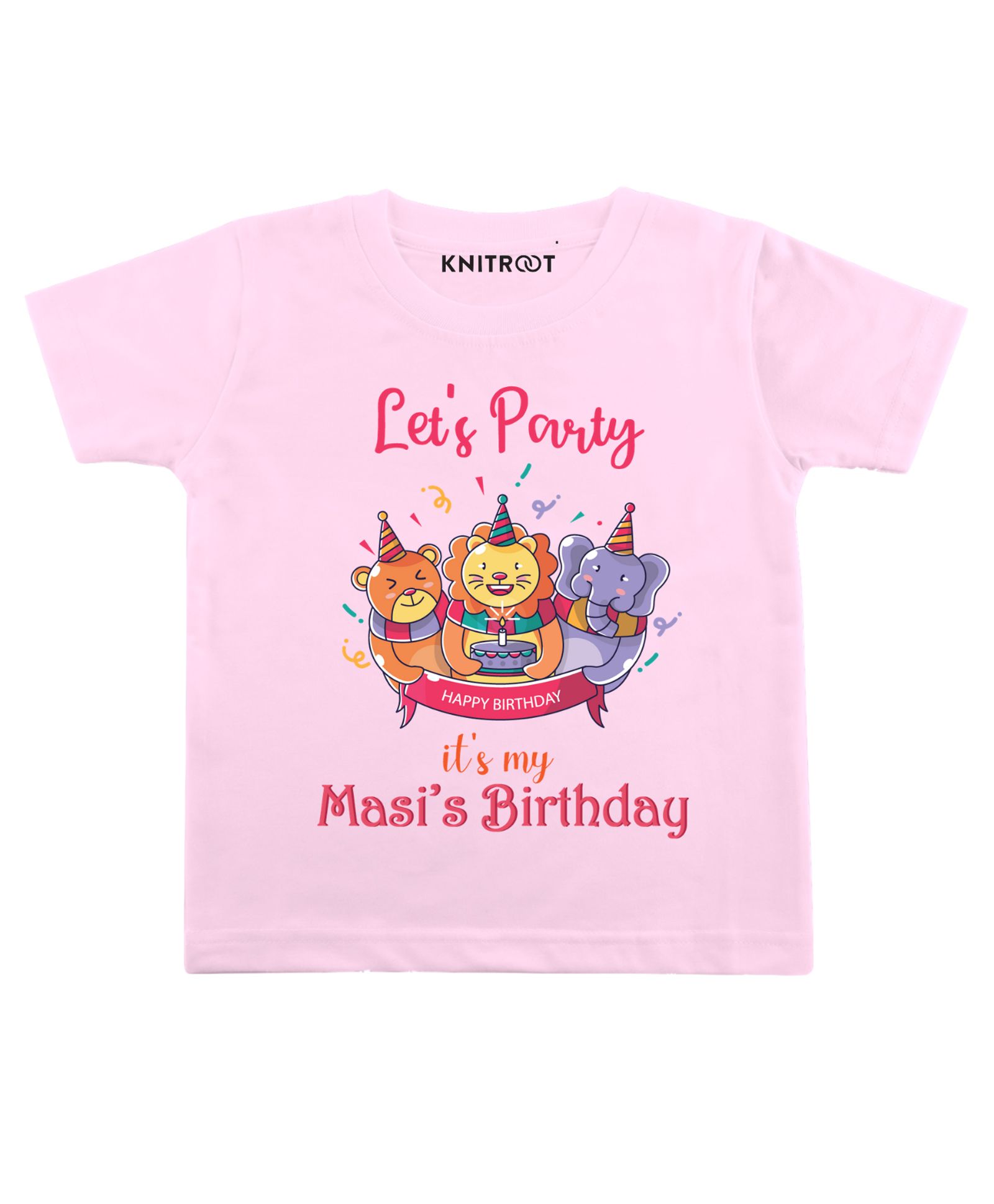 KNITROOT Half Sleeves Lets Party Printed Tee - Light Pink-picture-14