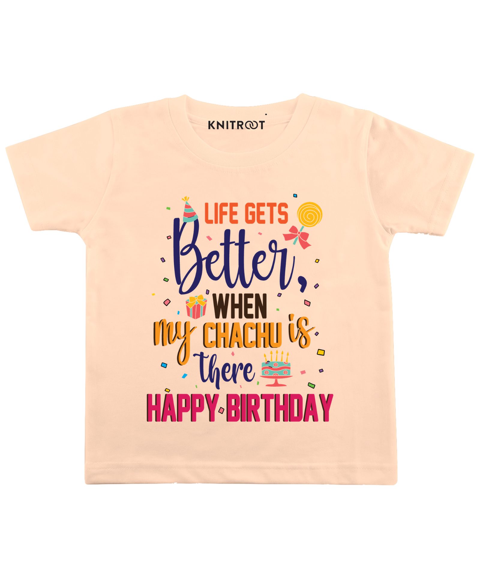 KNITROOT Half Sleeves Life Gets Better Print T-Shirt - Peach-image-20