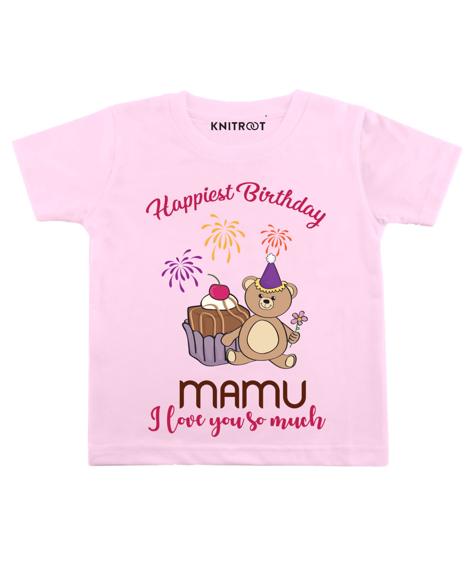 KNITROOT Half Sleeves Mamu Love You T-Shirt - Pink-image-6