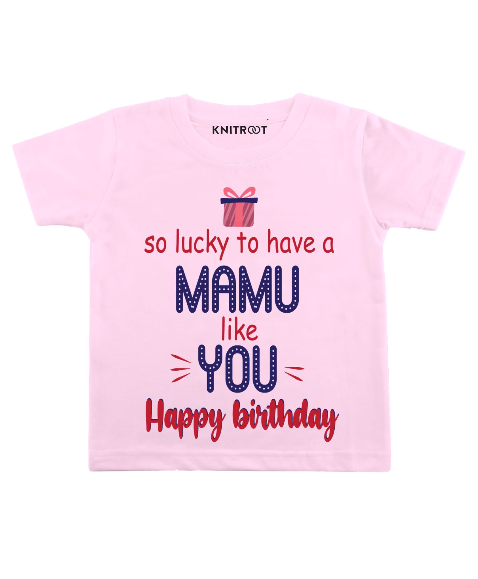 KNITROOT Half Sleeves Lucky To Have You Mamu Print T-Shirt - Pink-image-44