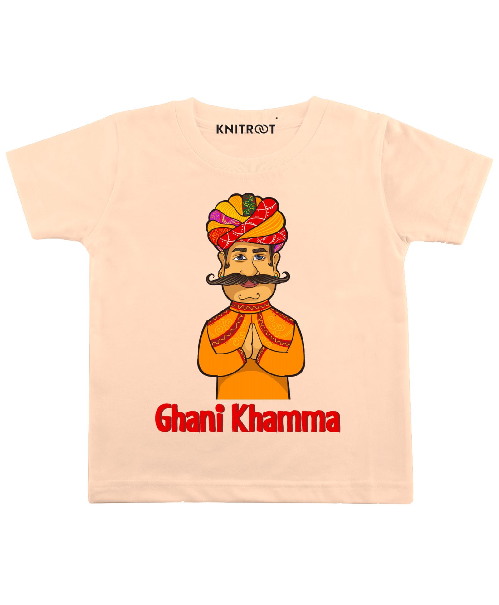 KNITROOT Ghani Khaama Print Half Sleeves Tee - Peach-image-13