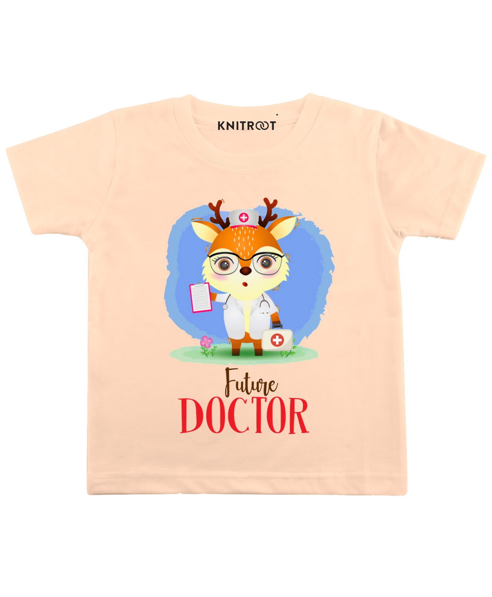 KNITROOT Half Sleeves Doctor With Kit Print Tee - Peach-image-16