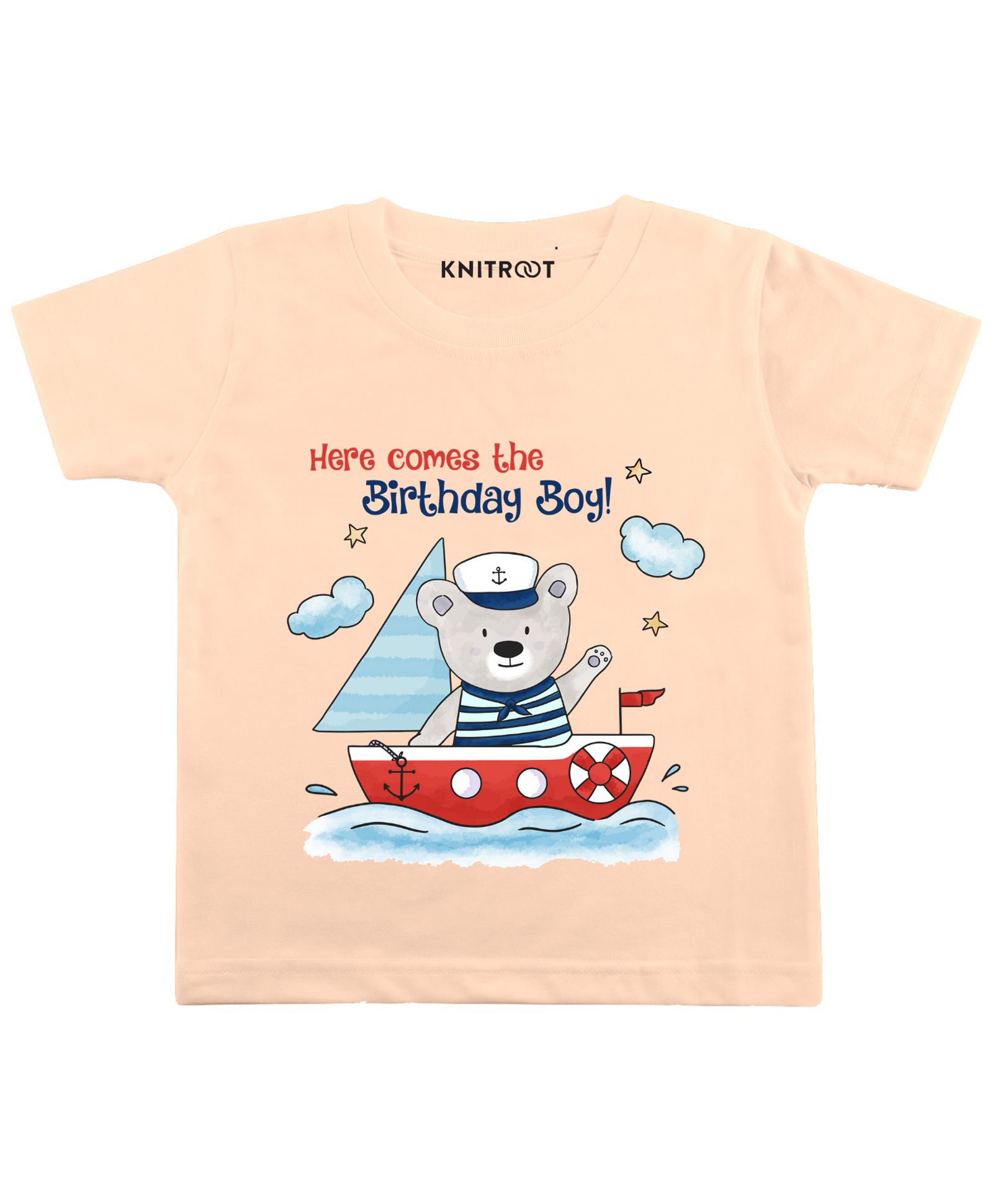 KNITROOT Half Sleeves Birthday Bow Sail Print Tee - Peach-picture-21