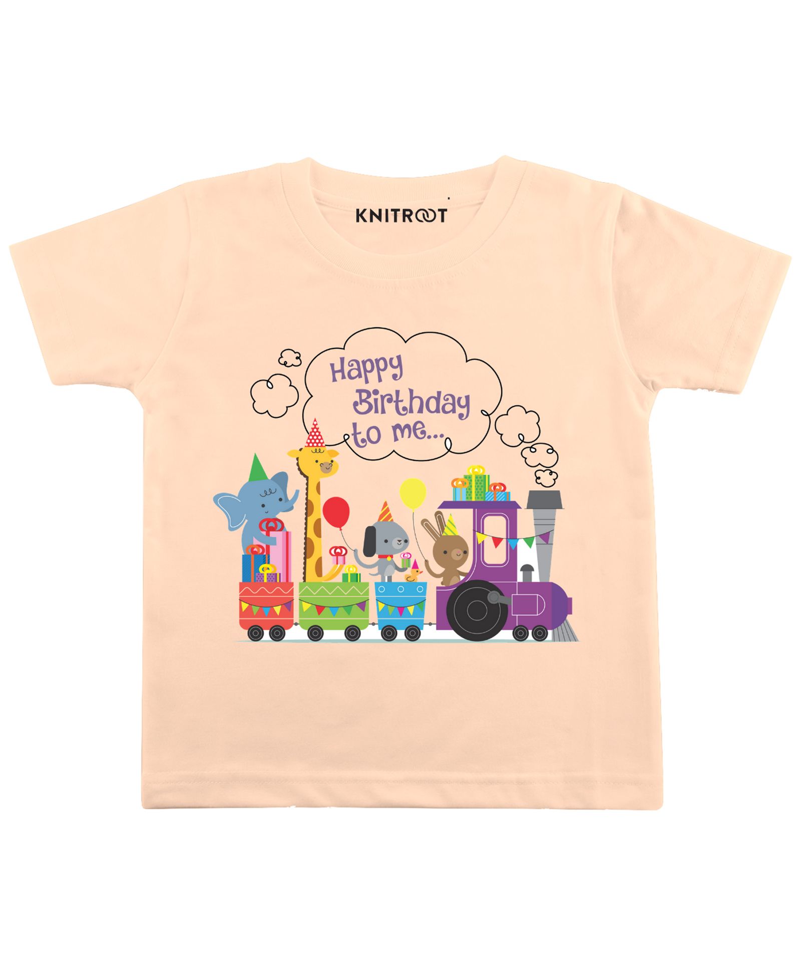 KNITROOT Half Sleeves Train & Birthday Theme Print Tee - Peach-image-41