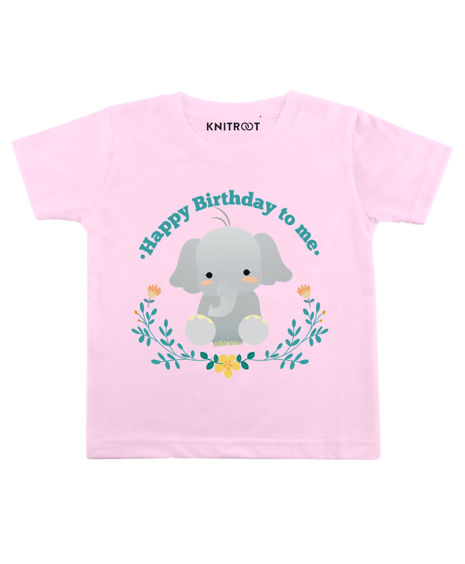 KNITROOT Elephant Birthday Print Half Sleeves Tee - Pink-image-45