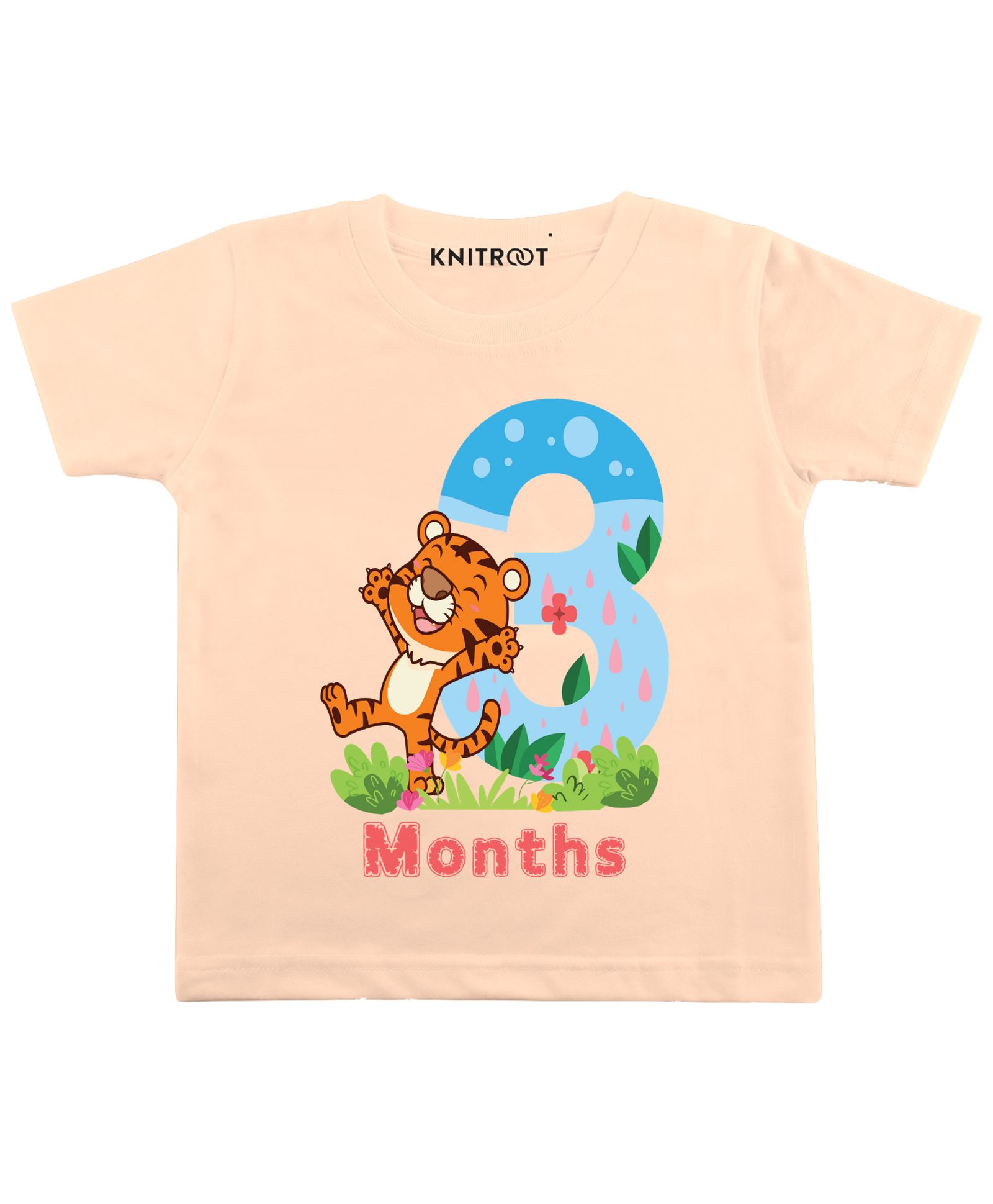 KNITROOT Half Sleeves 3 Months Print Tee - Peach-image-33