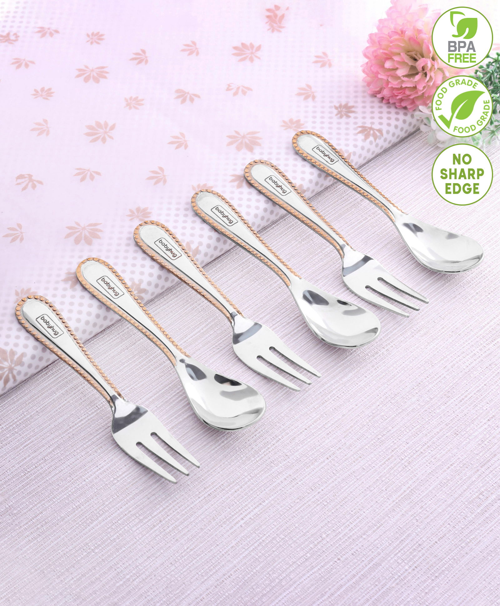 Babyhug Stainless Steel Spoon & Fork Set of 6 - Silver-picture-22