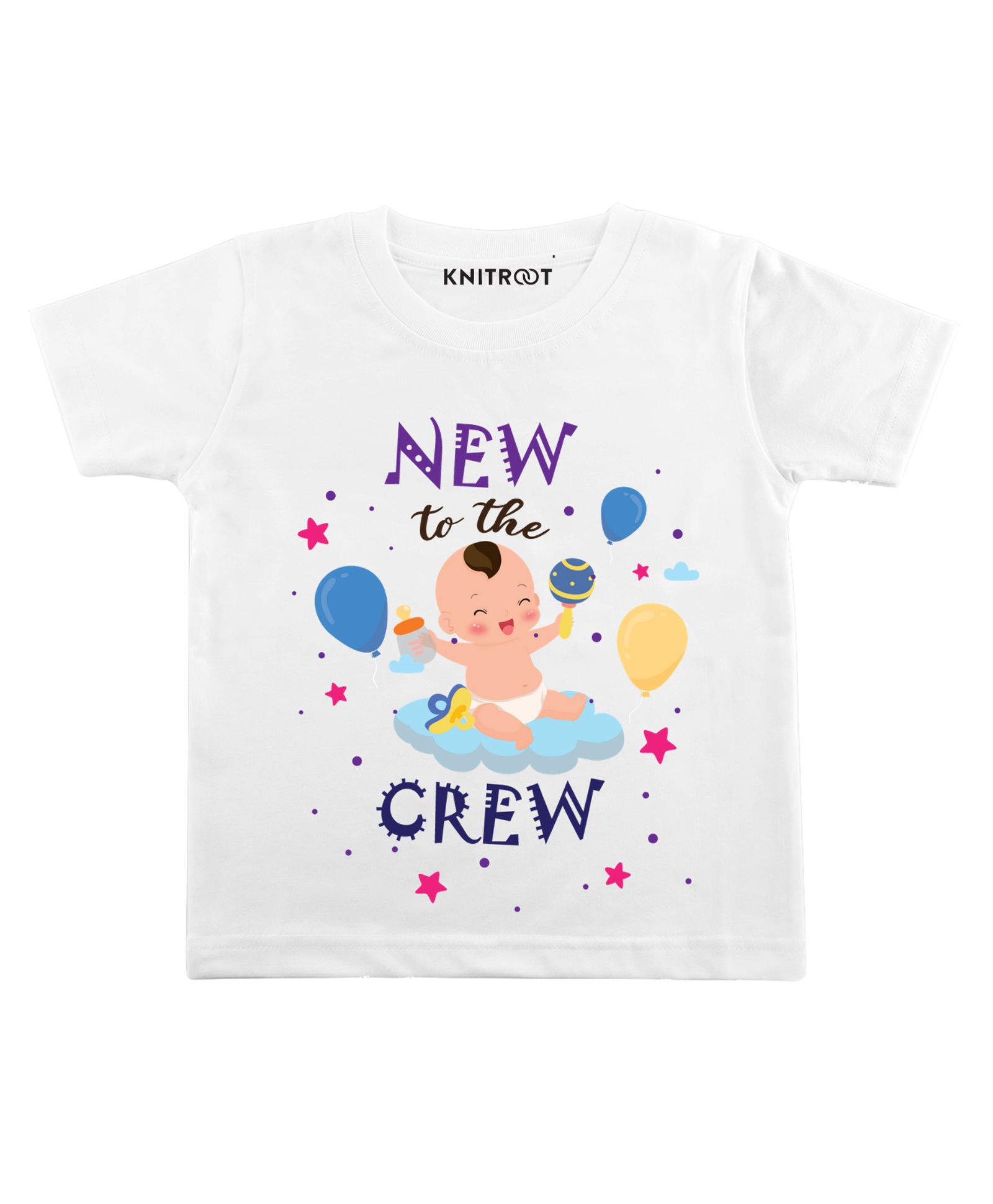 KNITROOT Half Sleeves New To The Crew Print T-Shirt - White-image-6