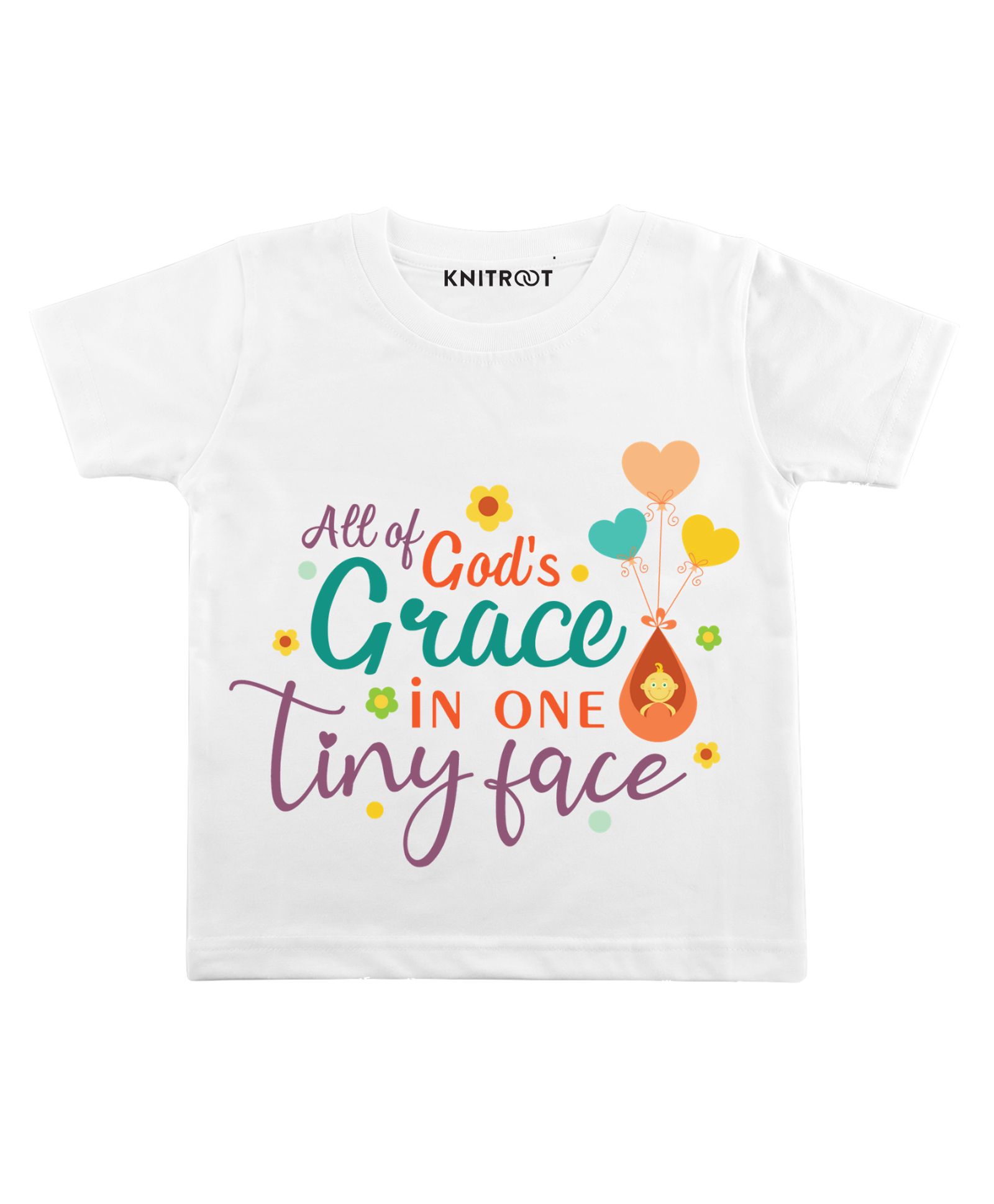 KNITROOT Half Sleeves Tiny Face Print Tee - White-picture-29