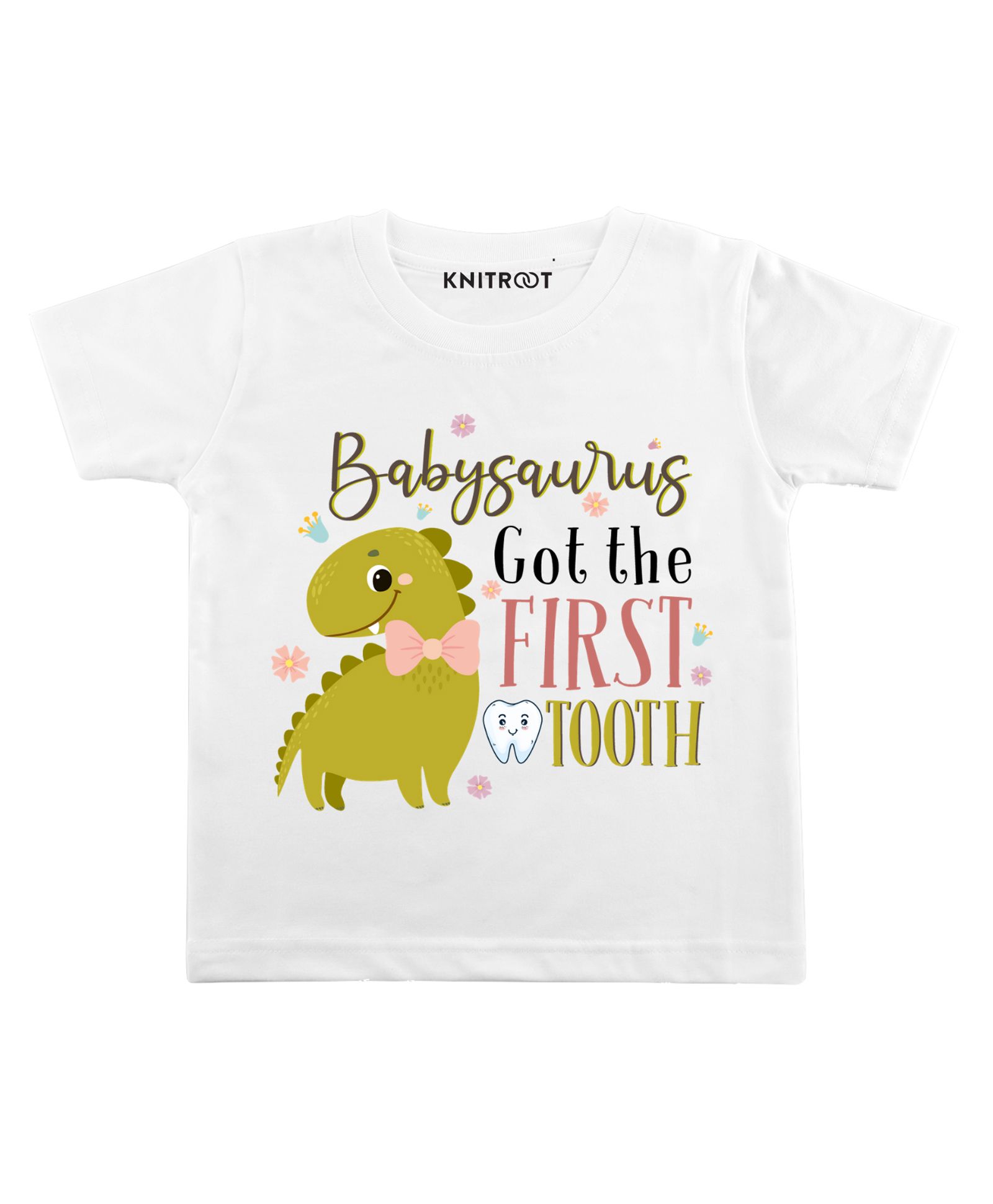 KNITROOT Half Sleeves First Tooth Print T-Shirt - White-image-34