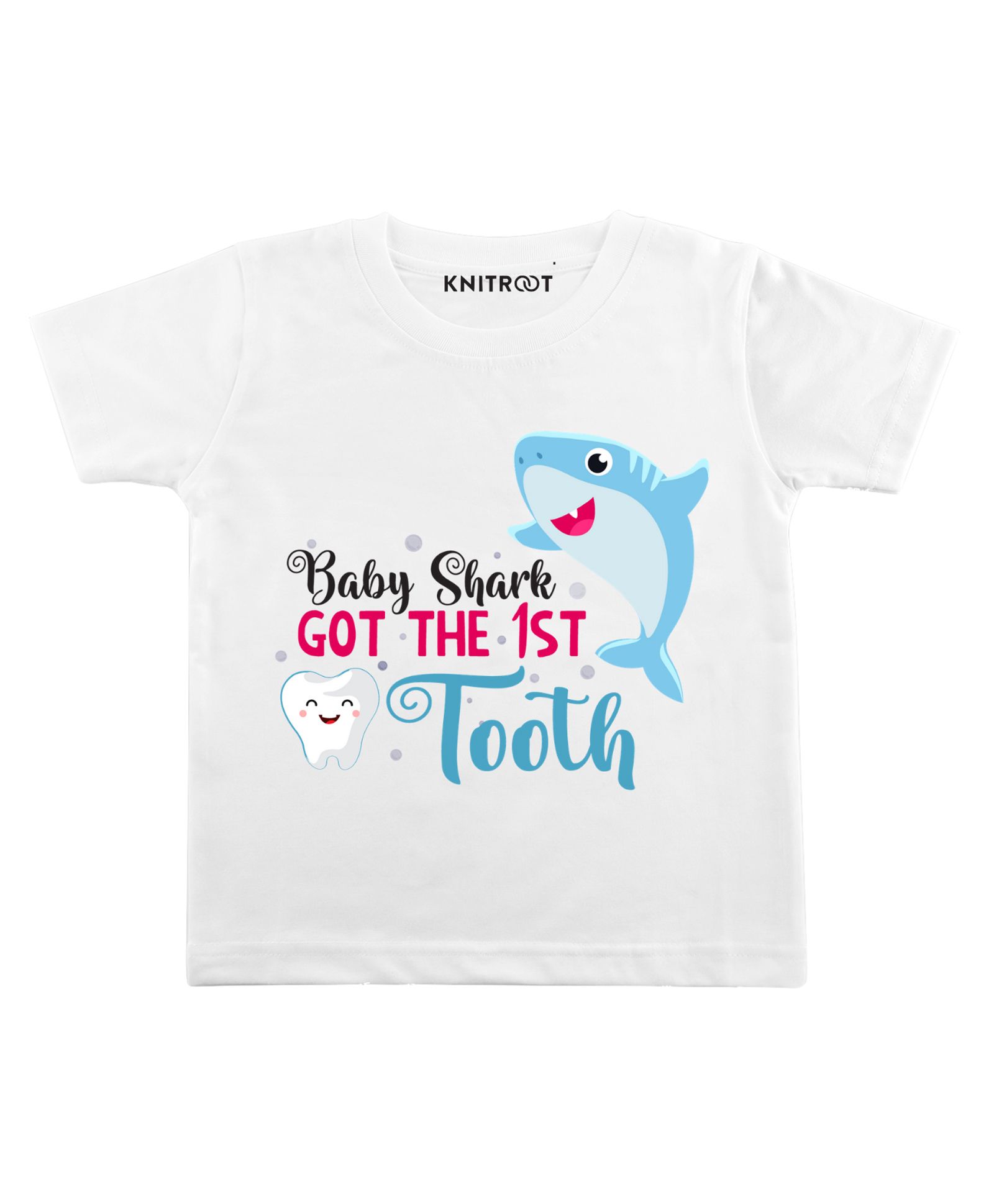 KNITROOT Half Sleeves Baby Shark Print T-Shirt - White-picture-15