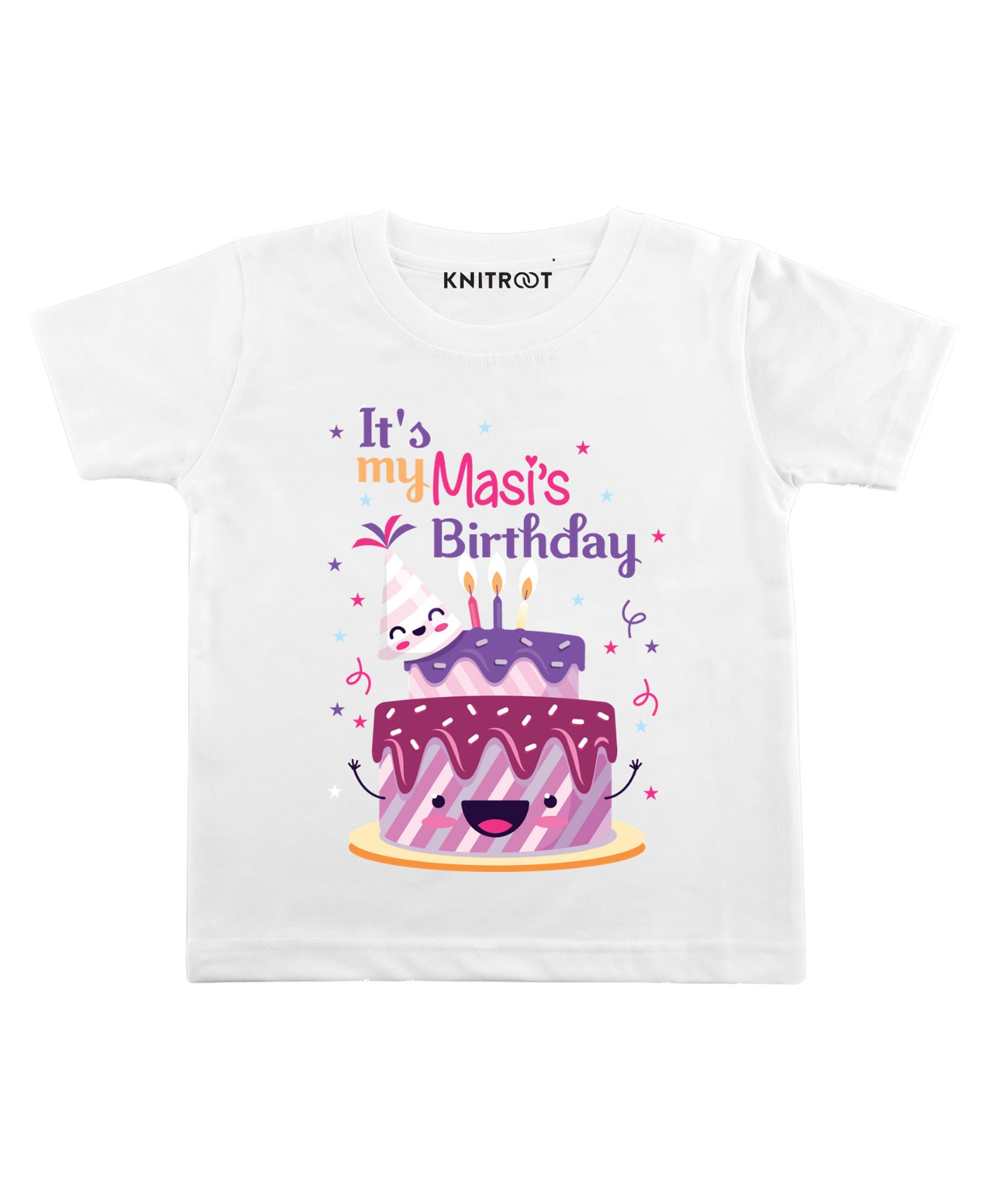KNITROOT Half Sleeves My Masi's Birthday Print T-Shirt - White-picture-24