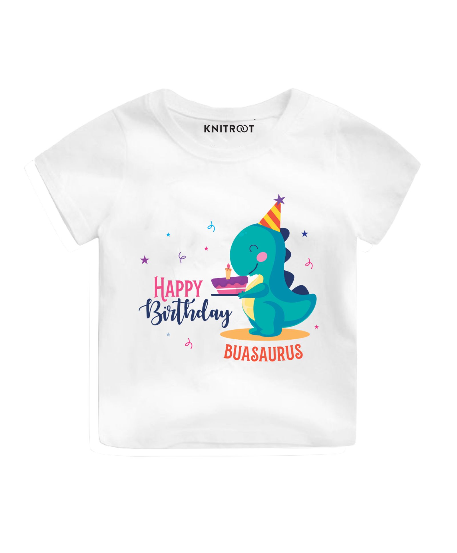 KNITROOT Half Sleeves Dinosaur Print T-Shirt - White-image-1
