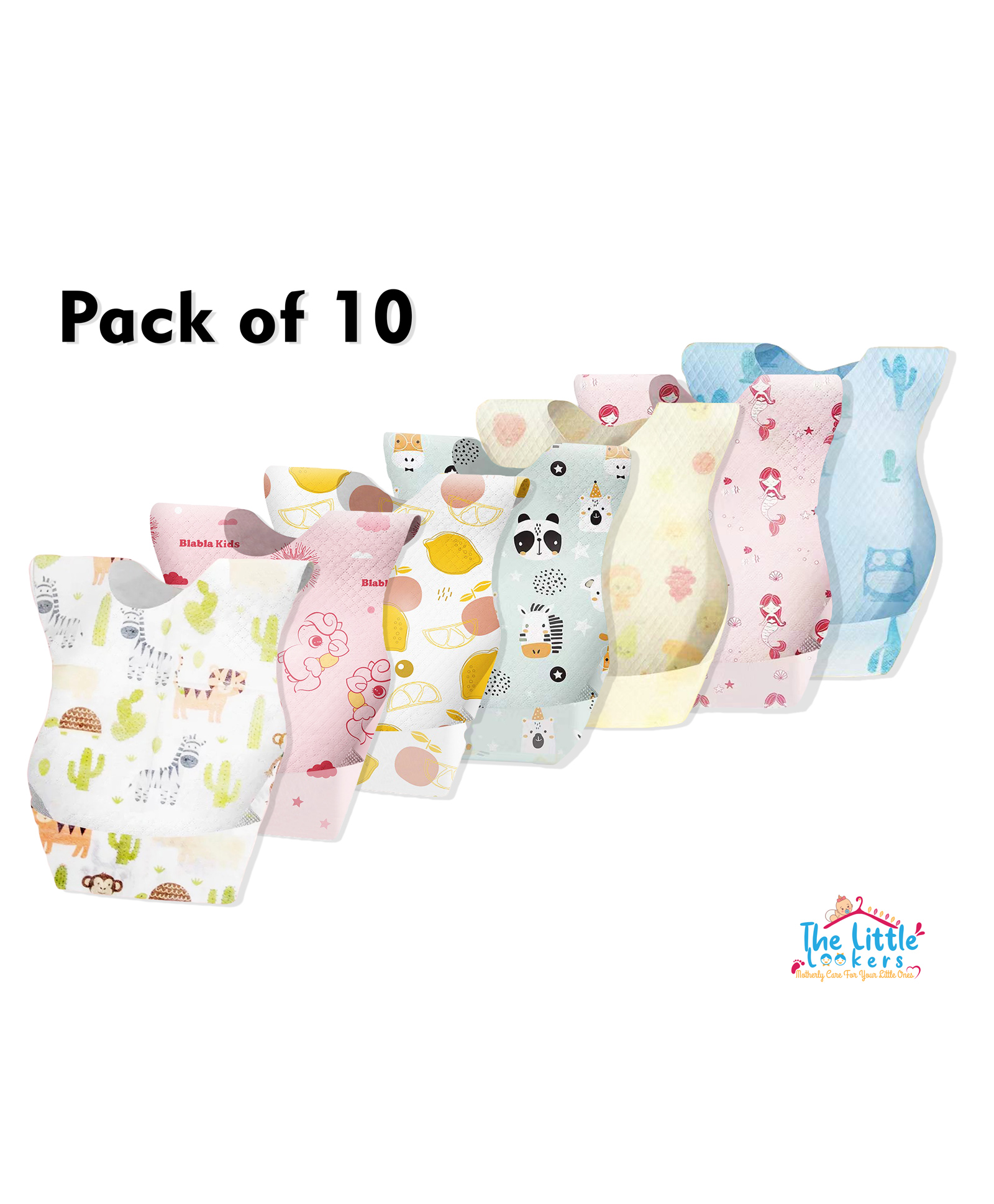 The Little Lookers Disposable Bibs Animals Print Pack of 10 - Pink-image-47