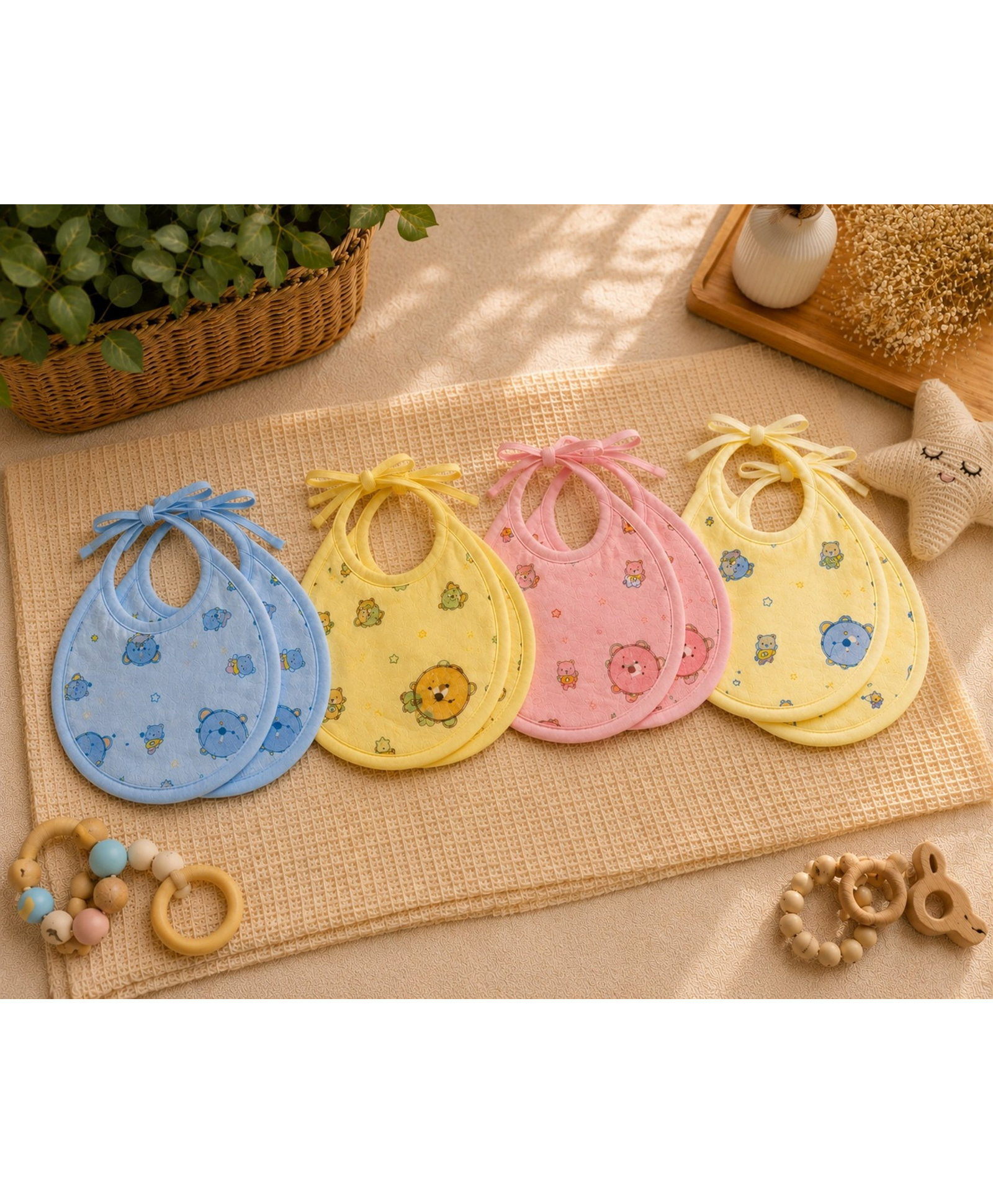 The Little Lookers Round Cotton Bibs with Tying Ropes - Pack of 8-image-38