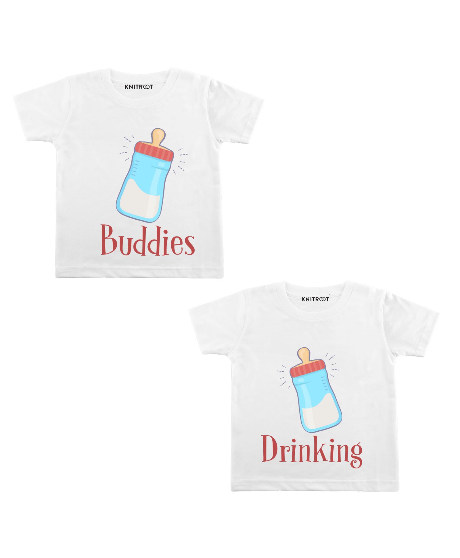 KNITROOT Pack Of 2 Half Sleeves Drinking Buddies Print Tees - White-picture-19
