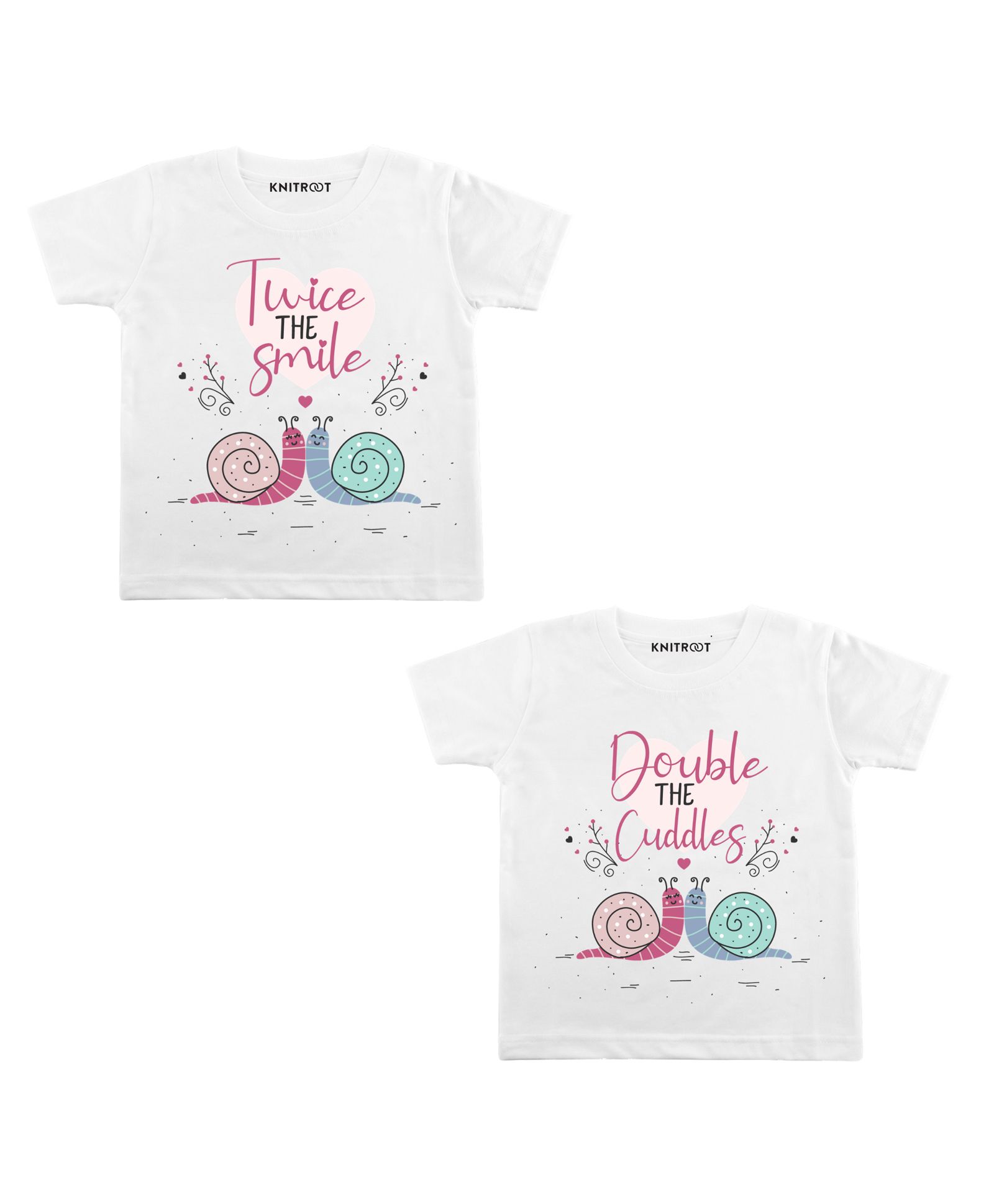 KNITROOT Pack Of 2 Half Sleeves Twice The Smile Print Tees - White-picture-23