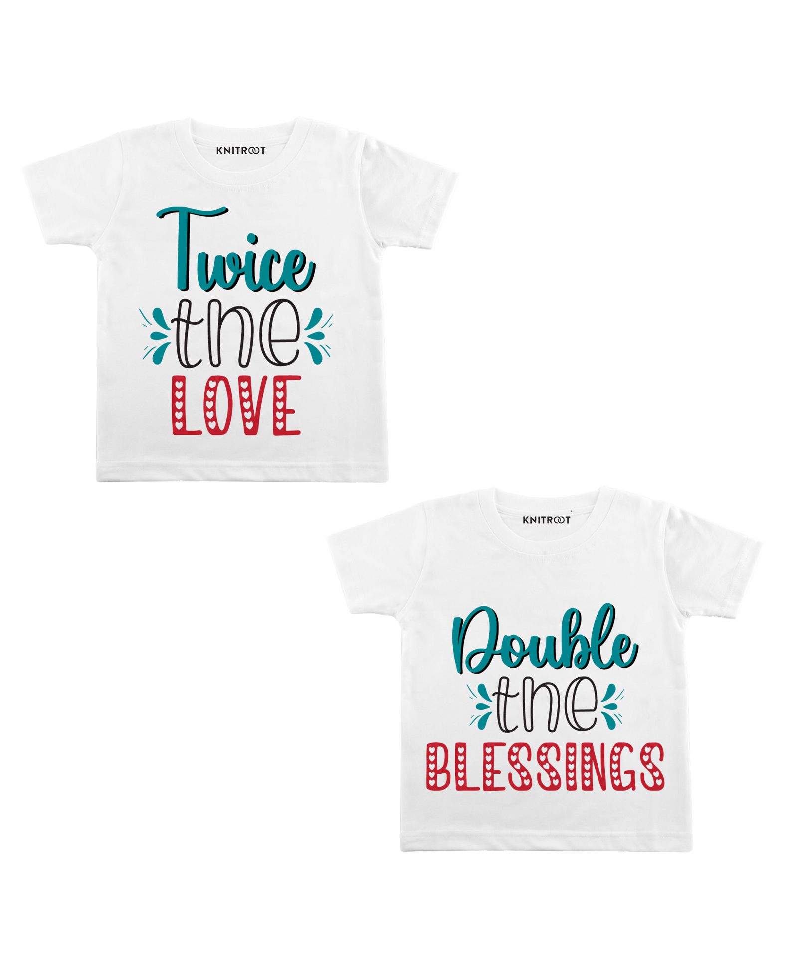 KNITROOT Pack Of 2 Half Sleeves Twice The Love Print Tees - White-image-9