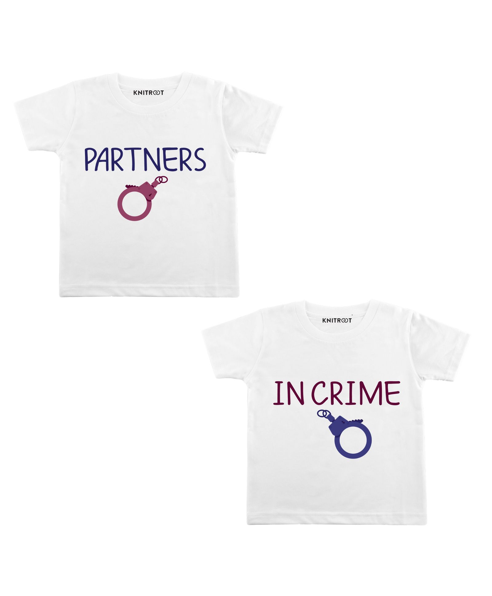 KNITROOT Pack Of 2 Half Sleeves Partners In Crime Print Tees - White-picture-13