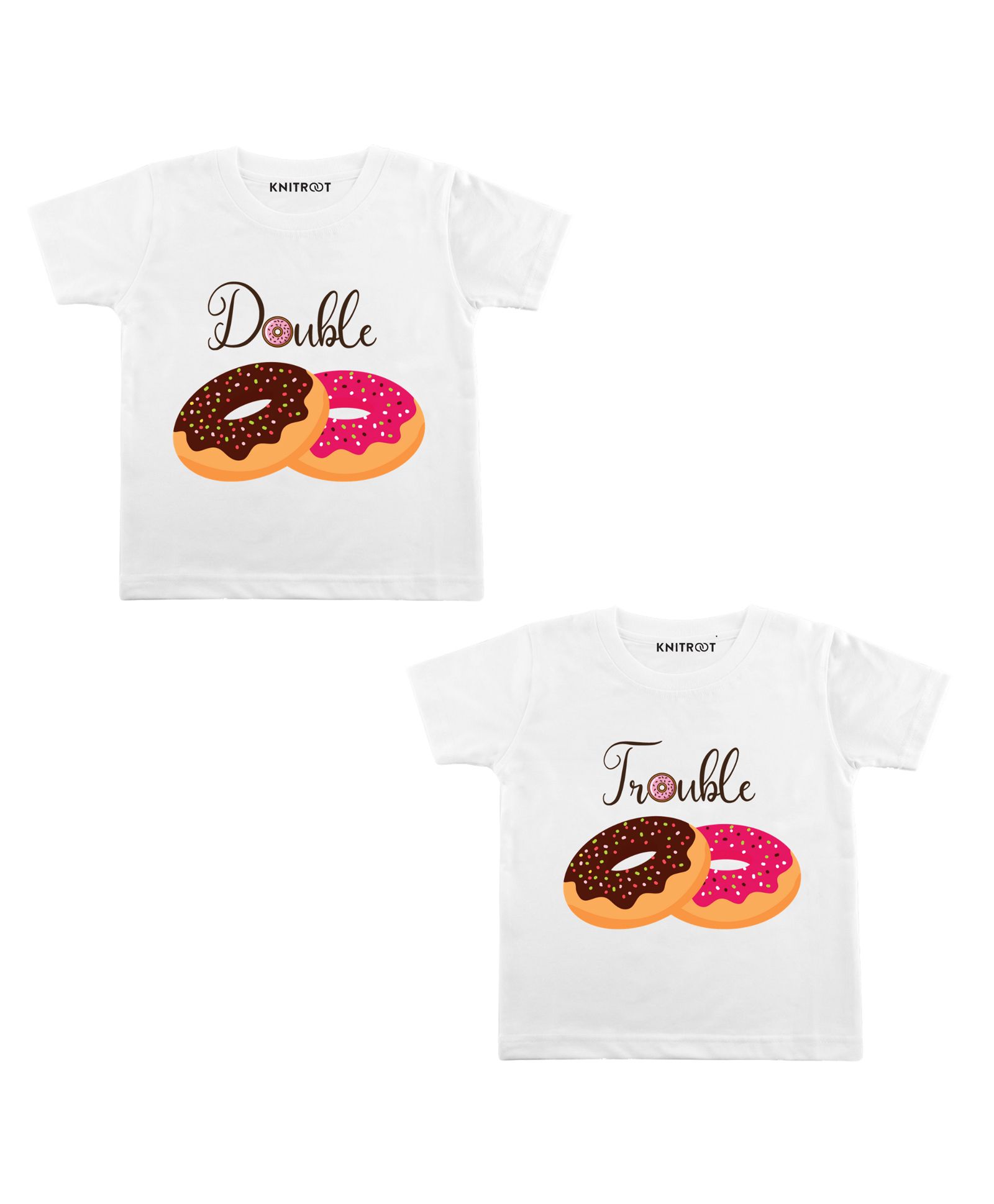 KNITROOT Pack Of 2 Half Sleeves Double Trouble Print Tees - White-image-15