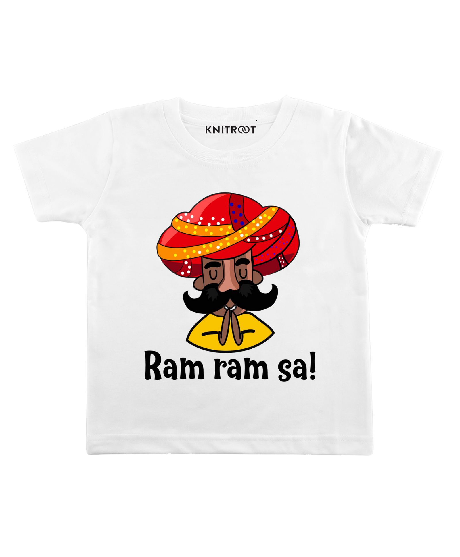 KNITROOT Half Sleeves Ram Ram Sa Print Tee - White-picture-14