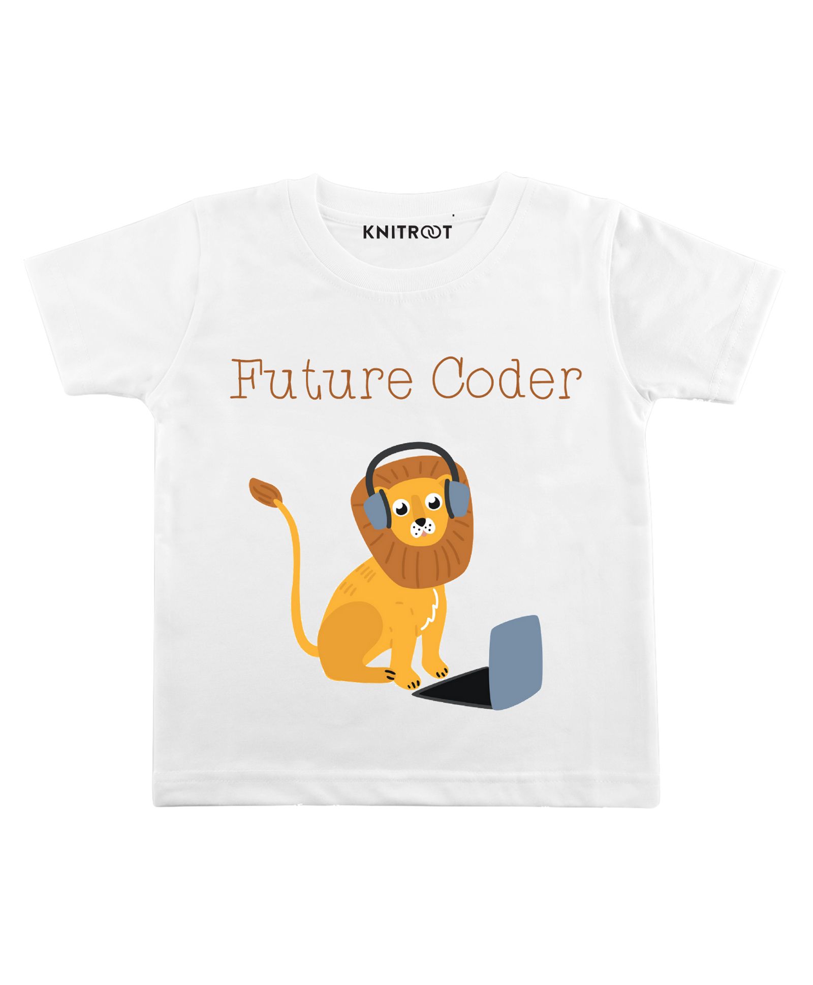 KNITROOT Half Sleeves Future Coder Print Tee - White-picture-16