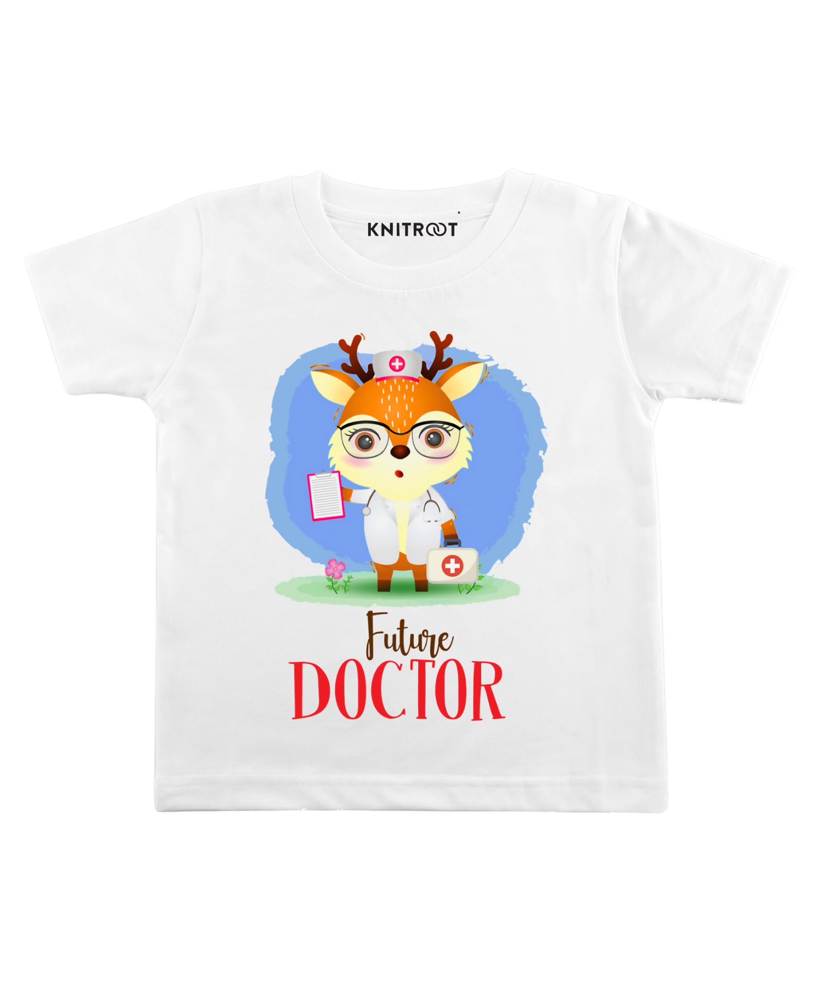 KNITROOT Half Sleeves Future Doctor Print T-Shirt - White-picture-17