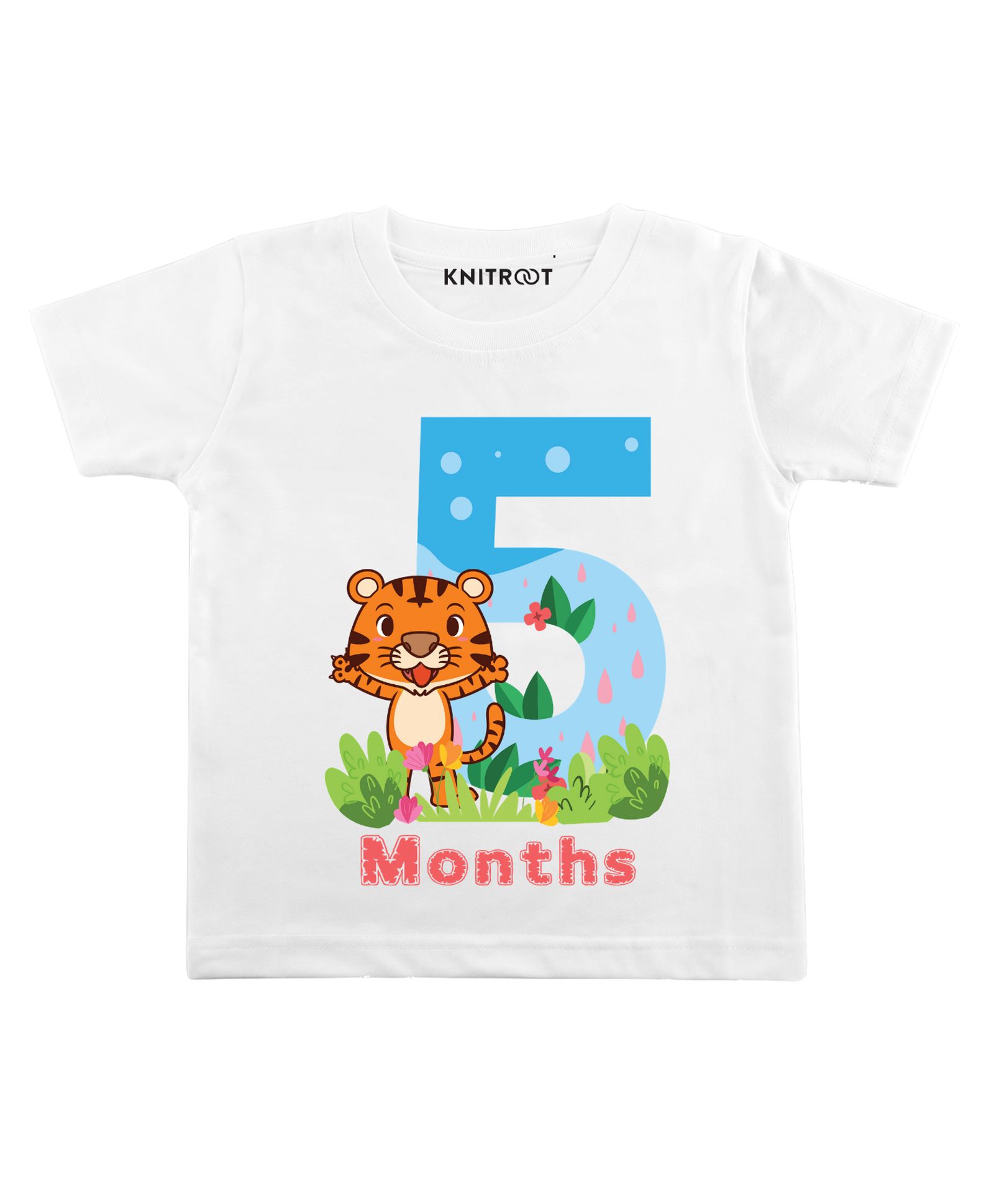 KNITROOT Tiger Five Months Print Short Sleeves Tee - White-image-16