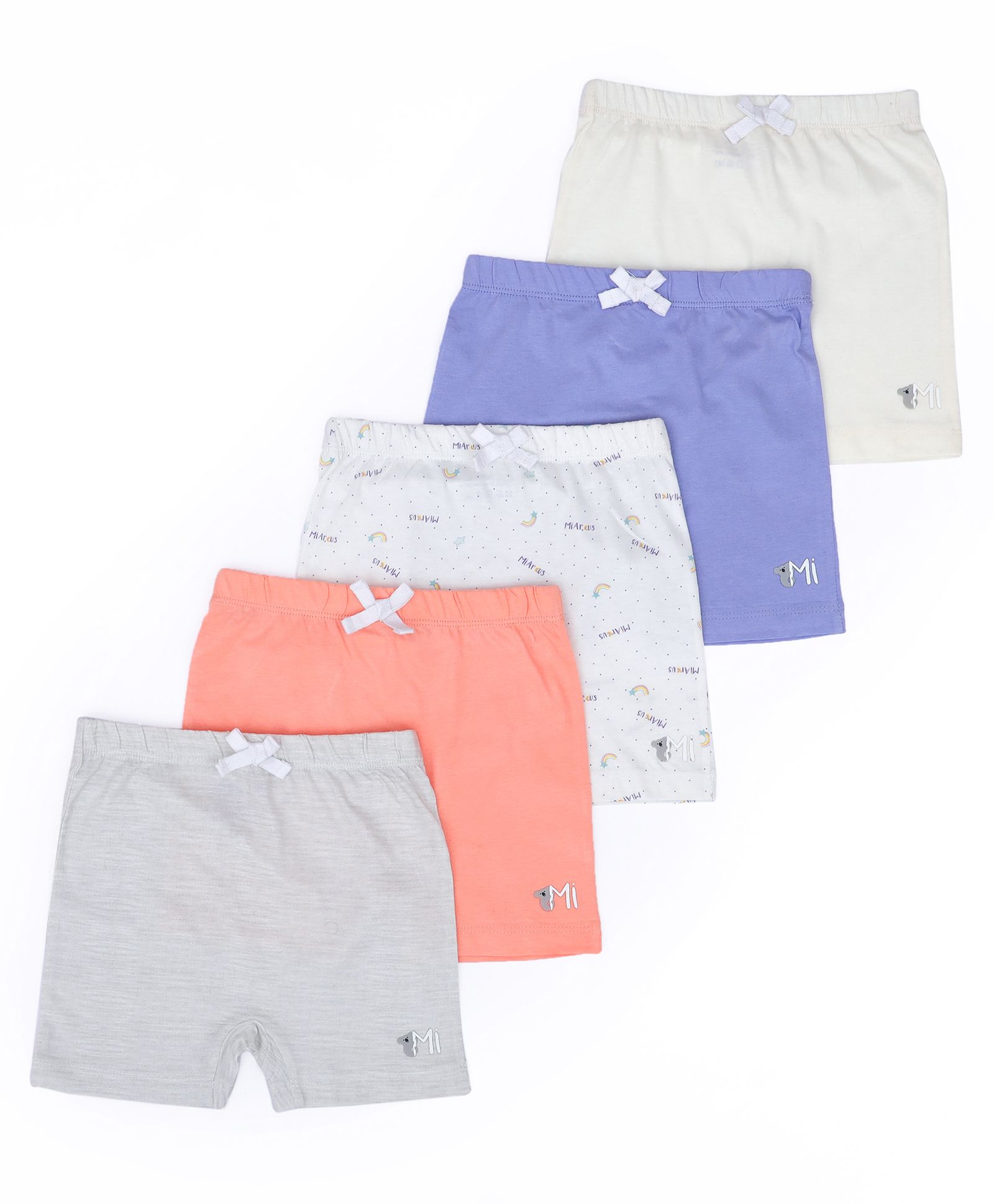 Mi Arcus Pack Of 5 Solid & Rainbow Printed Shorts - Multi Colour-picture-22