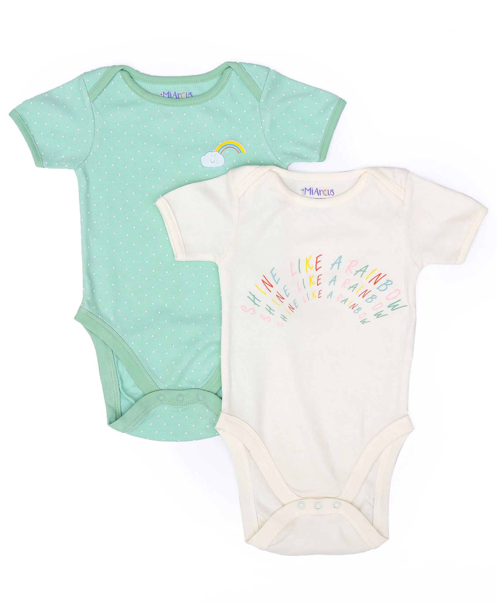 Mi Arcus Pack Of 2 Short Sleeves Polka Dot & Rainbow Print Detailing Onesies - Green & White-picture-40