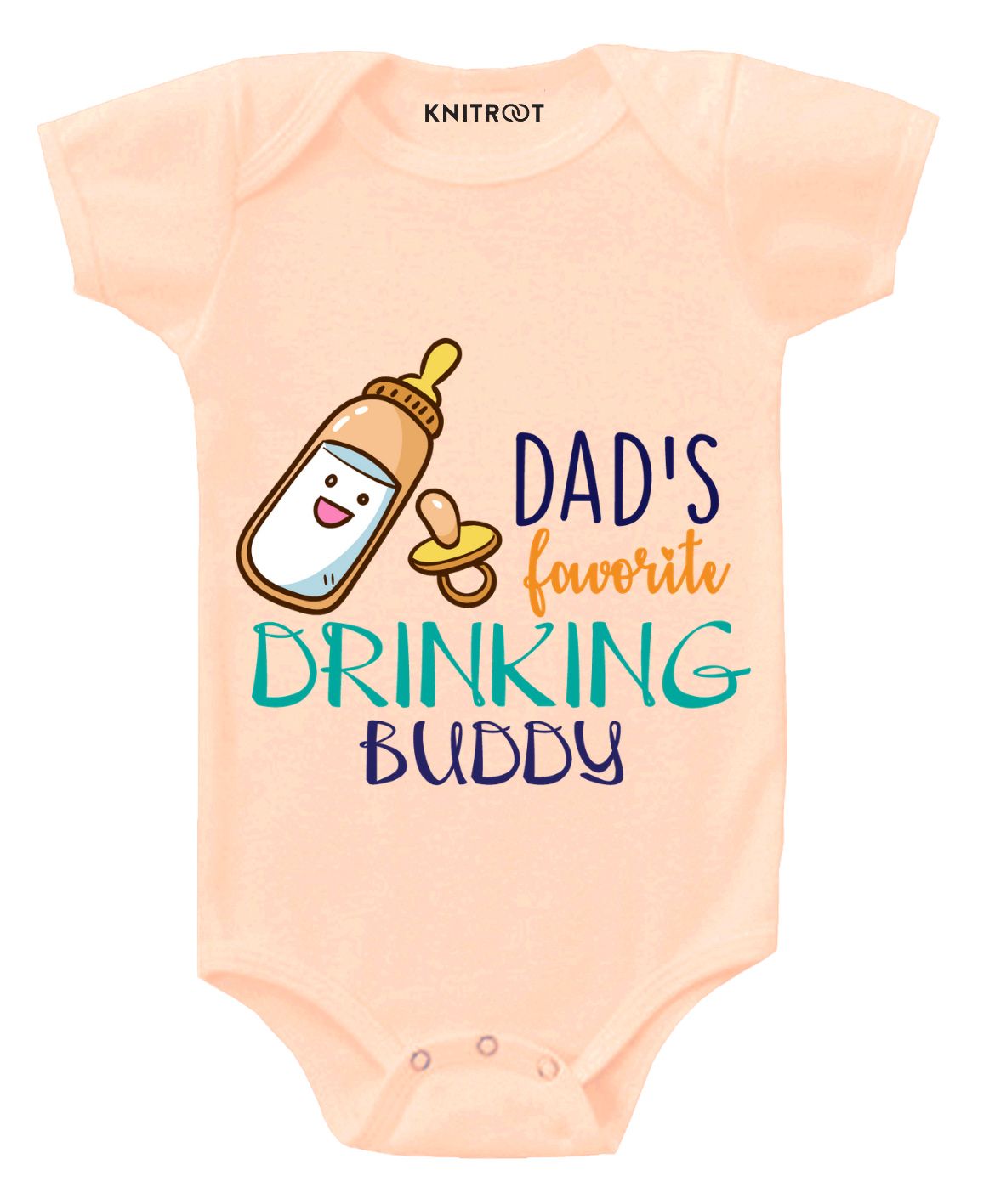 KNITROOT Half Sleeves Drinking Buddy Print Onesie - Peach-image-20