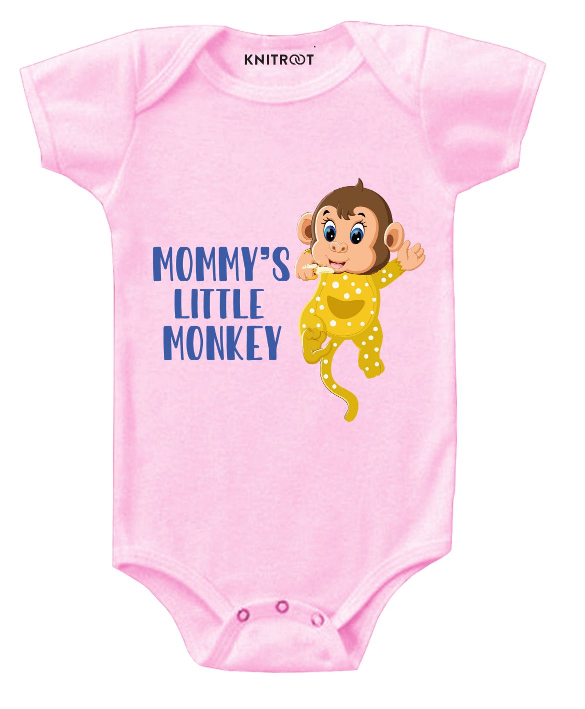 KNITROOT Half Sleeves Little Monkey Print Onesie - Pink-image-38