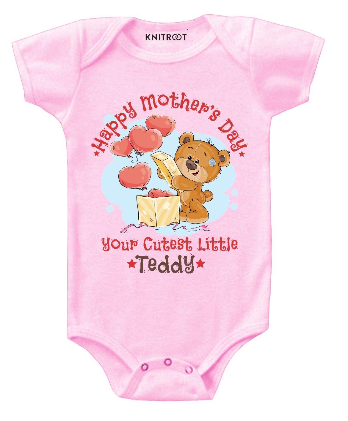 KNITROOT Half Sleeves Little Teddy Print Onesie - Pink-image-35