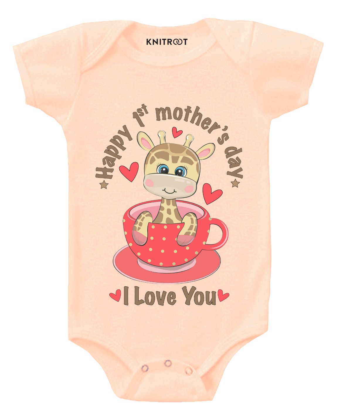 KNITROOT Half Sleeves I Love You Print Onesie - Peach-image-32