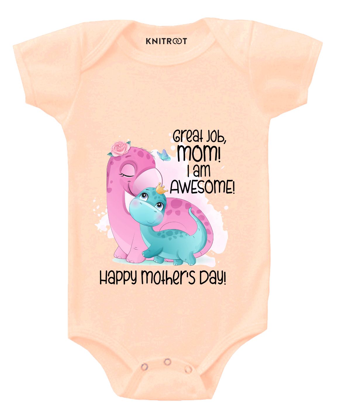 KNITROOT Half Sleeves I Am Awesome Print Onesie - Peach-image-21