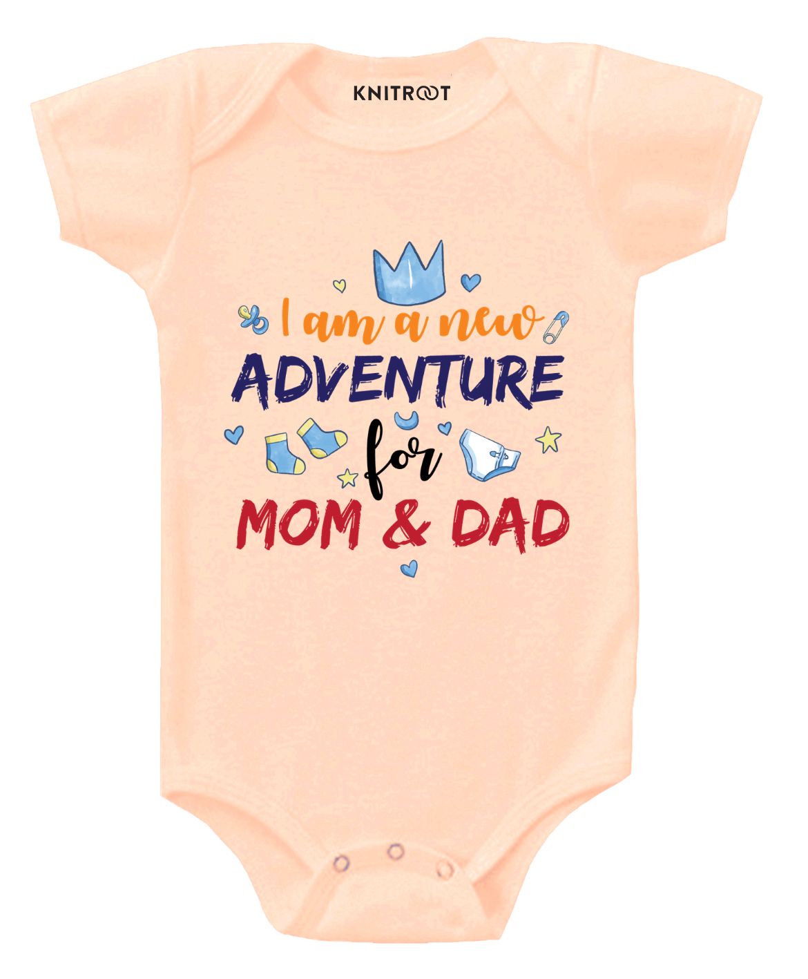 KNITROOT Mom And Dad Print Short Sleeves Onesie - Peach-image-8