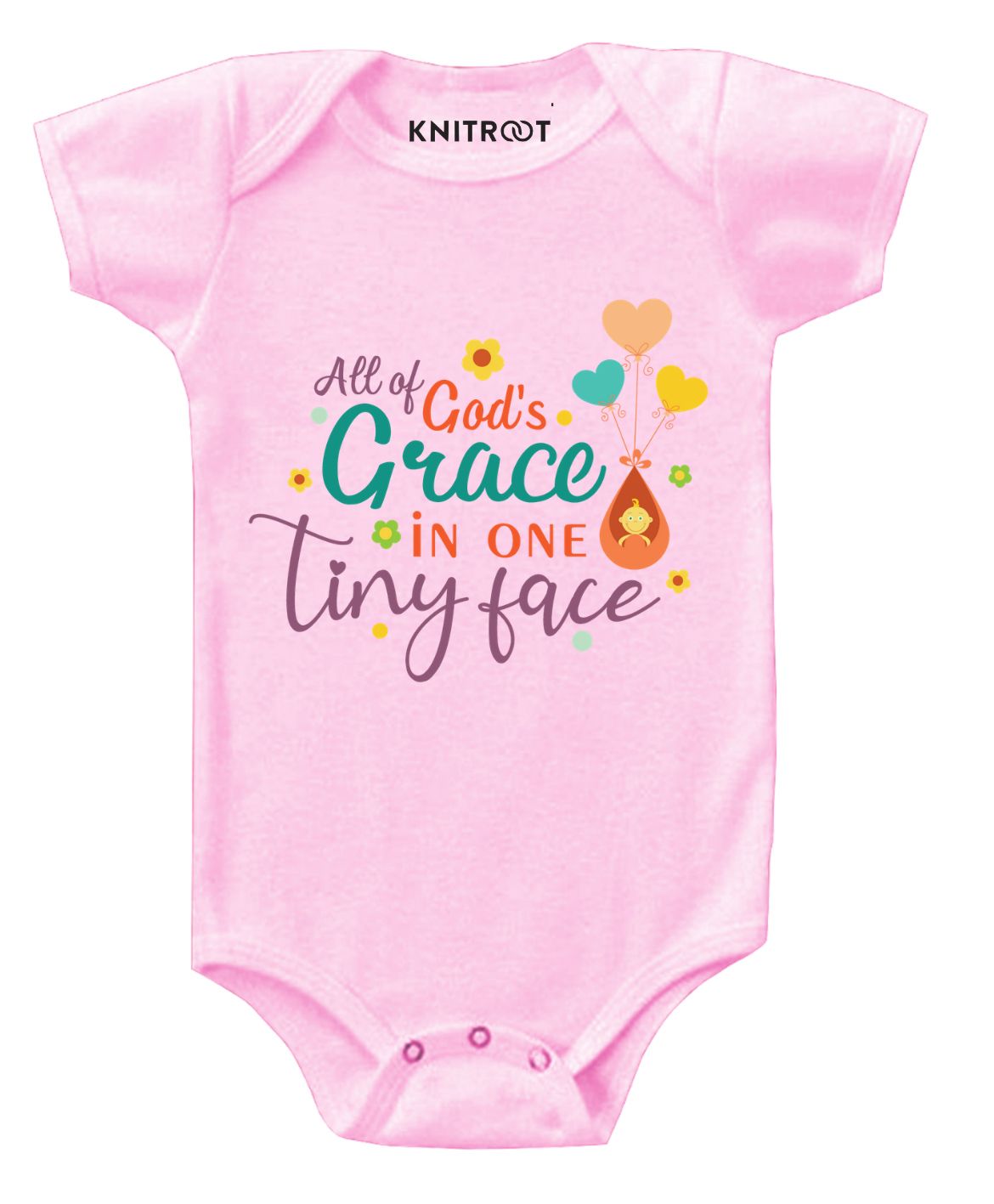 KNITROOT Tiny Face Print Short Sleeves Onesie - Pink-image-27