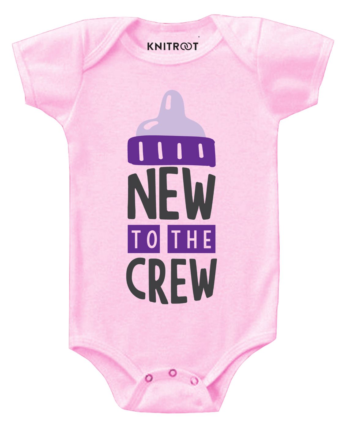 KNITROOT Purple Crew Print Short Sleeves Onesie - Pink-image-2