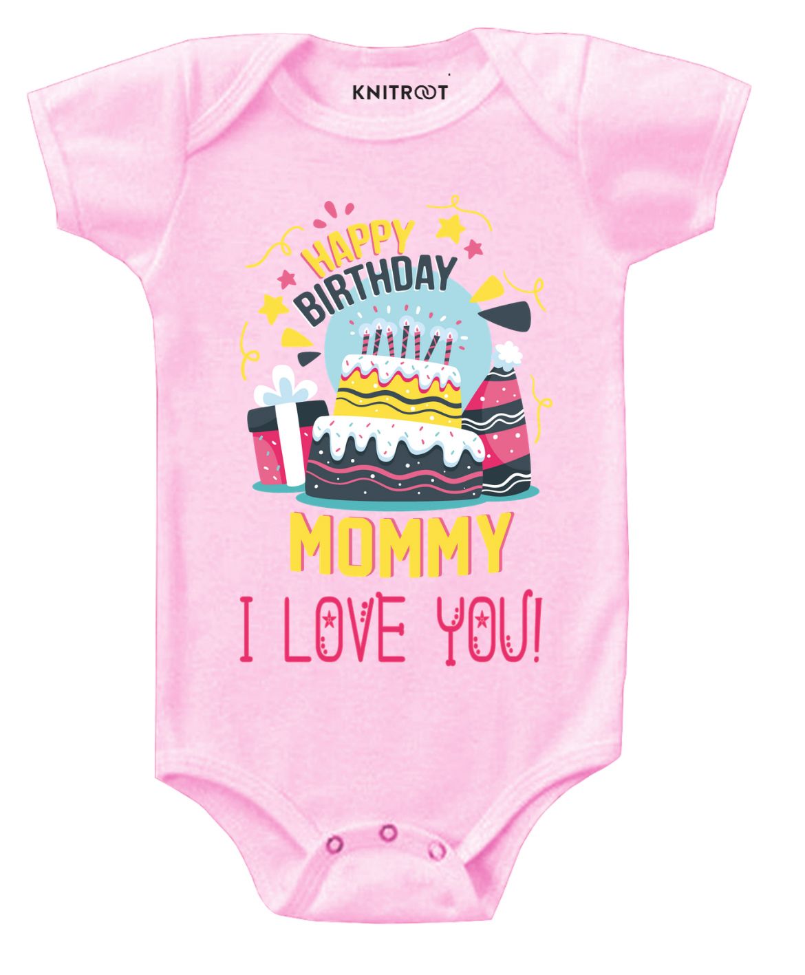 KNITROOT Half Sleeves Happy Birthday Mommy Print Onesie - Pink-image-34